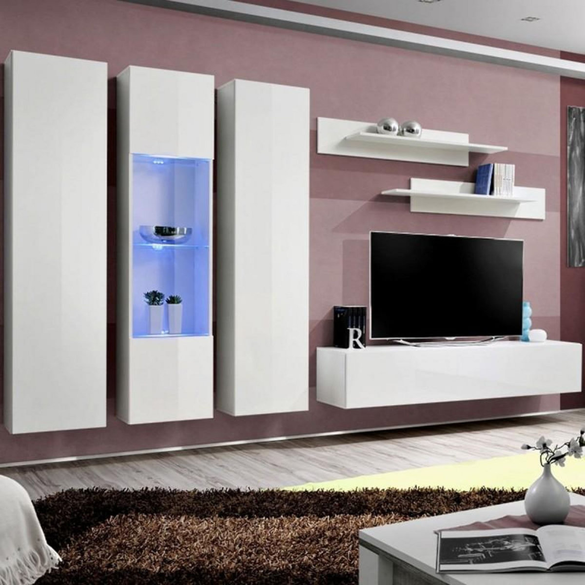 Paris Prix Meuble TV Mural Design  Fly V  310cm Blanc