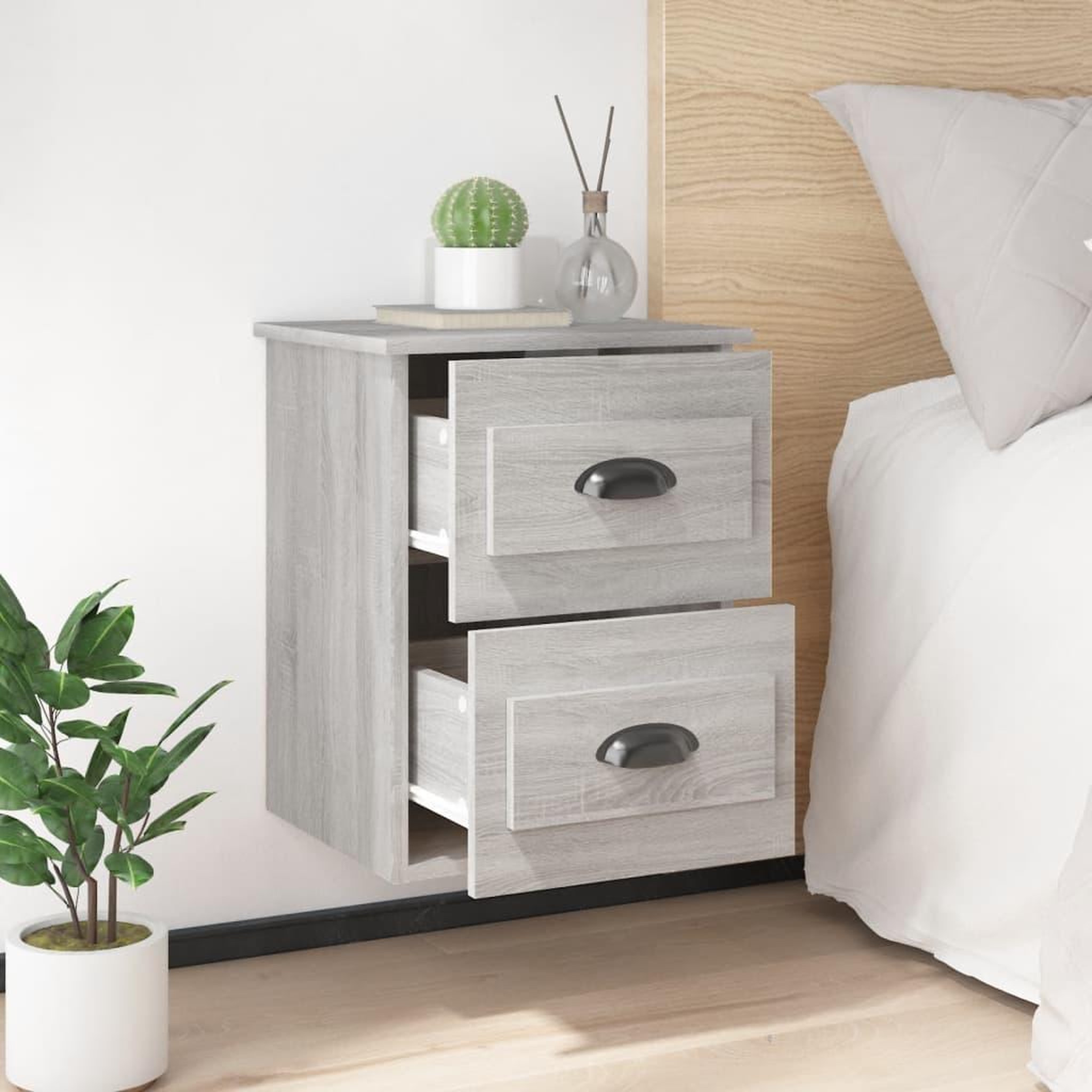 Voir la diapositive 3 : VIDAXL Table de chevet murale sonoma gris 41,5x36x53 cm