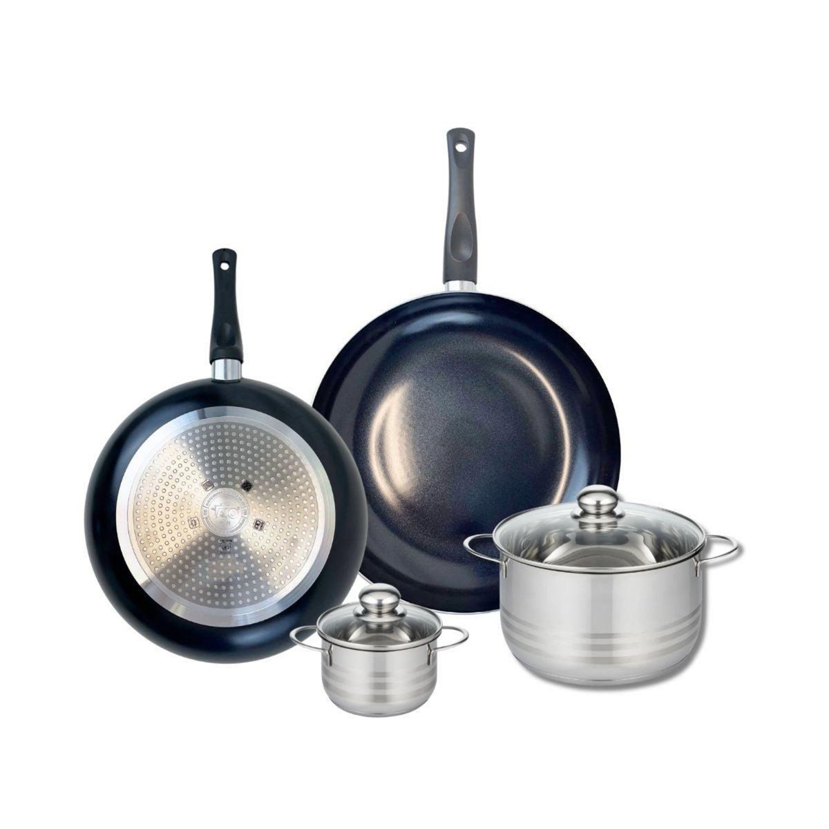 ELO Ensemble de 2 Poêles de cuisson 28 et 32 cm et 2 faitouts 12 et 20 cm Elo Prima Brillant