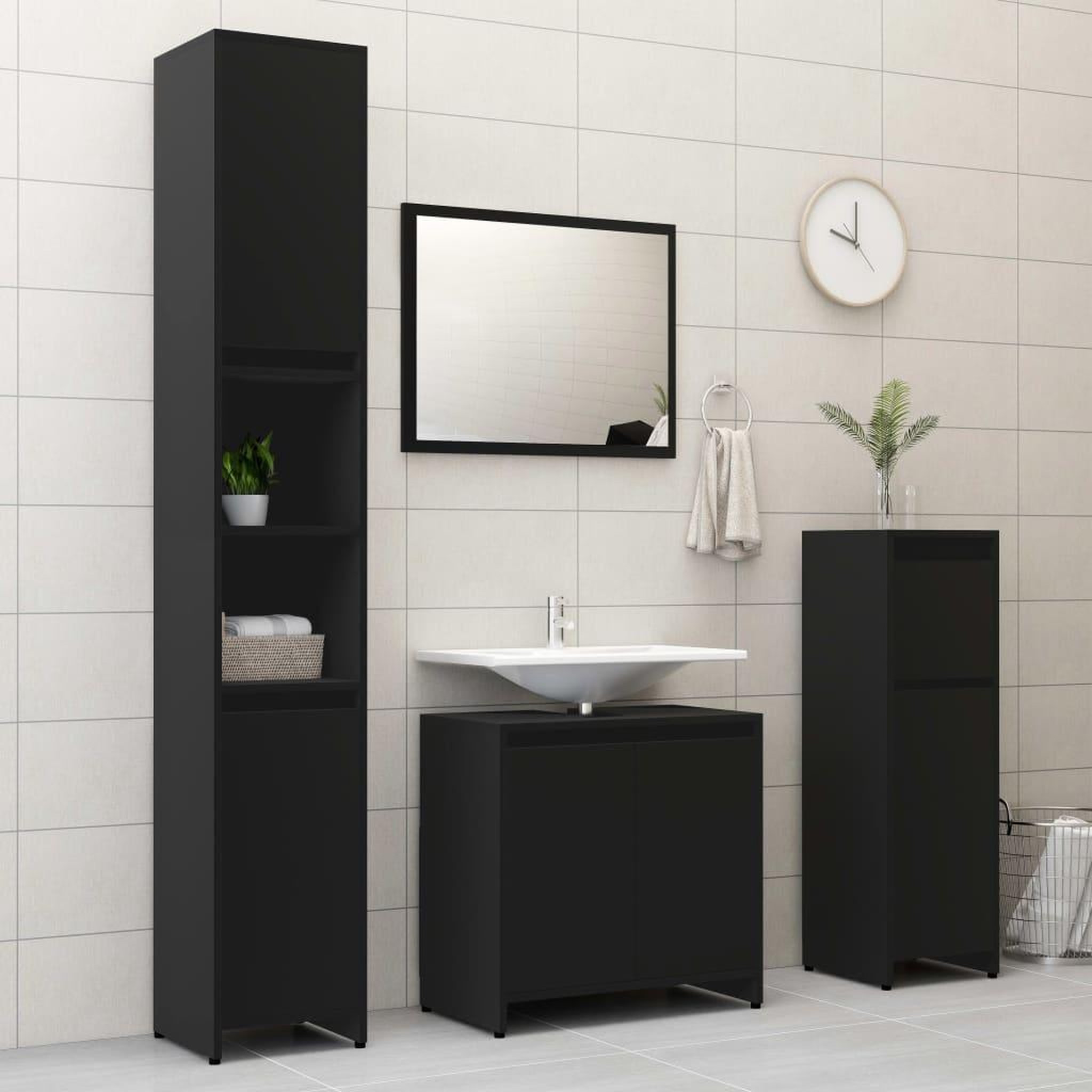 Voir la diapositive 3 : VIDAXL Armoire de salle de bain Noir 30x30x95 cm Bois d'ingenierie