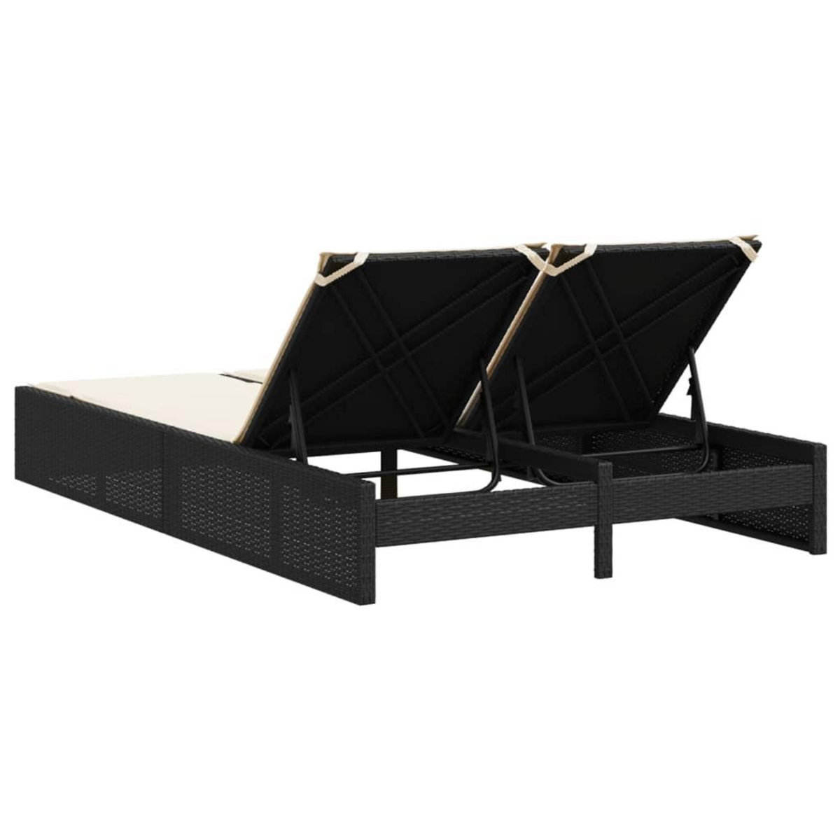 VIDAXL Chaise longue double avec coussins noir resine tressee