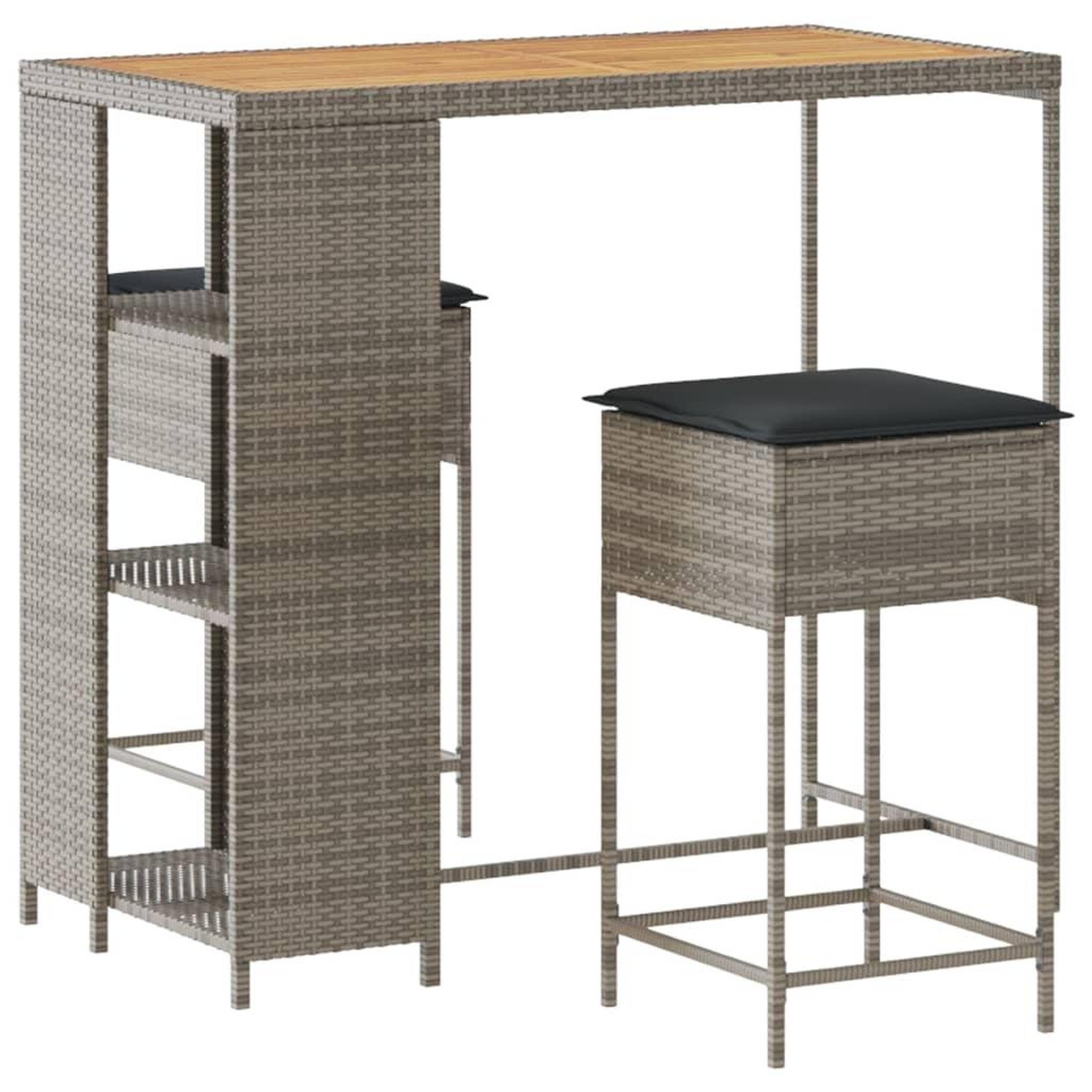 Voir la diapositive 2 : VIDAXL Ensemble de bar de jardin 3 pcs et coussins gris resine tressee