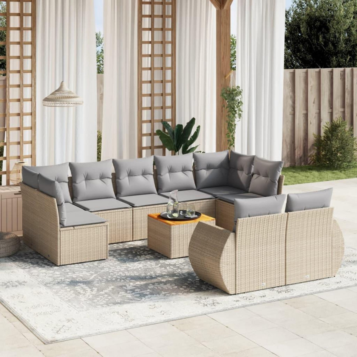 VIDAXL Salon de jardin avec coussins 10 pcs beige resine tressee