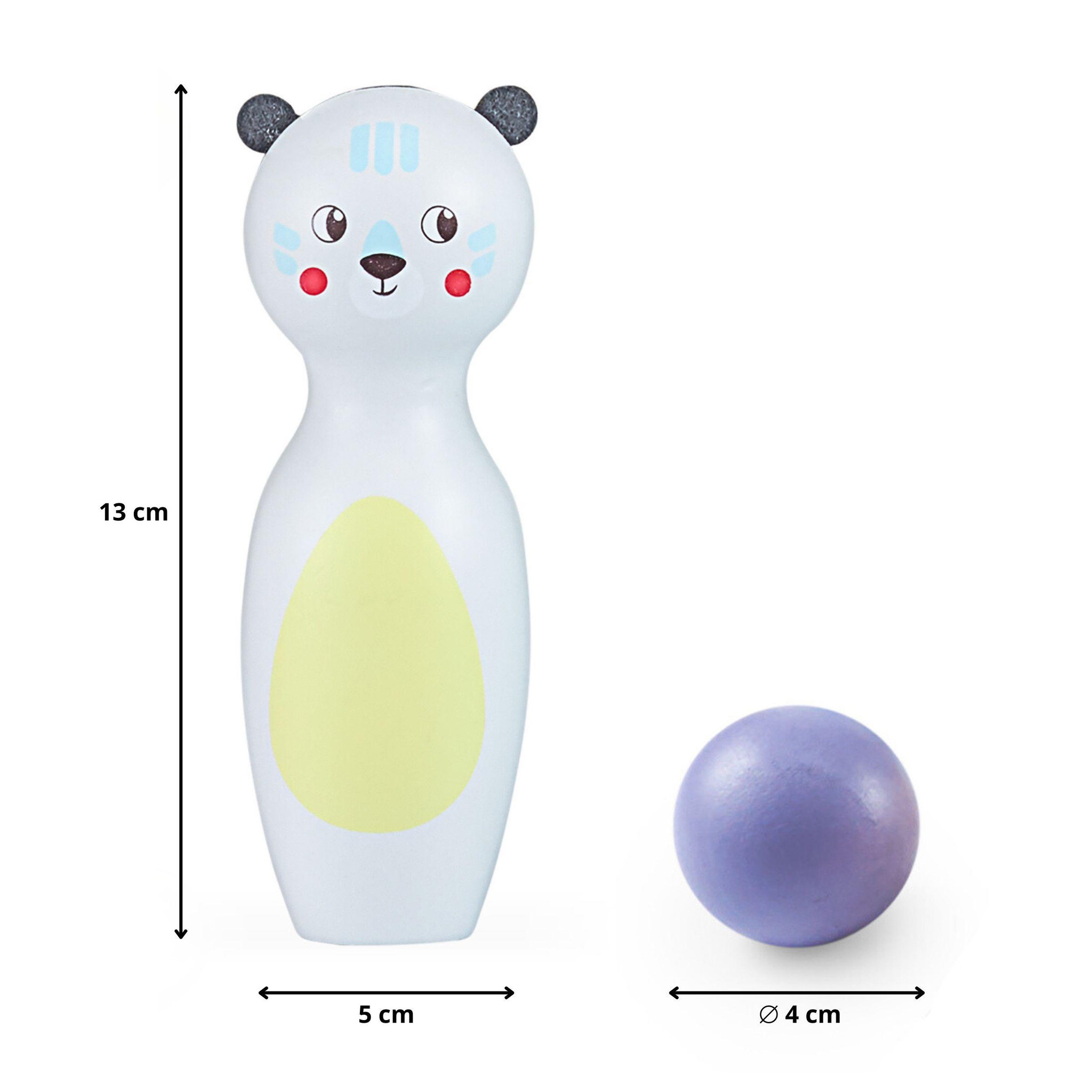 Voir la diapositive 4 : MAMABRUM Jeu de Quilles en Bois Enfants Mamabrum - Animaux Pastels, 6 Quilles et 4 Boules - Bowling Enfant