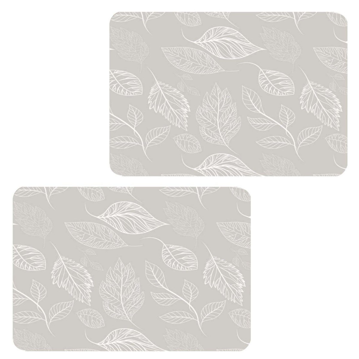 HABITABLE Lot de 2 sets de table motifs feuillage ROMIE - 28 x 43 cm - Beige et blanc