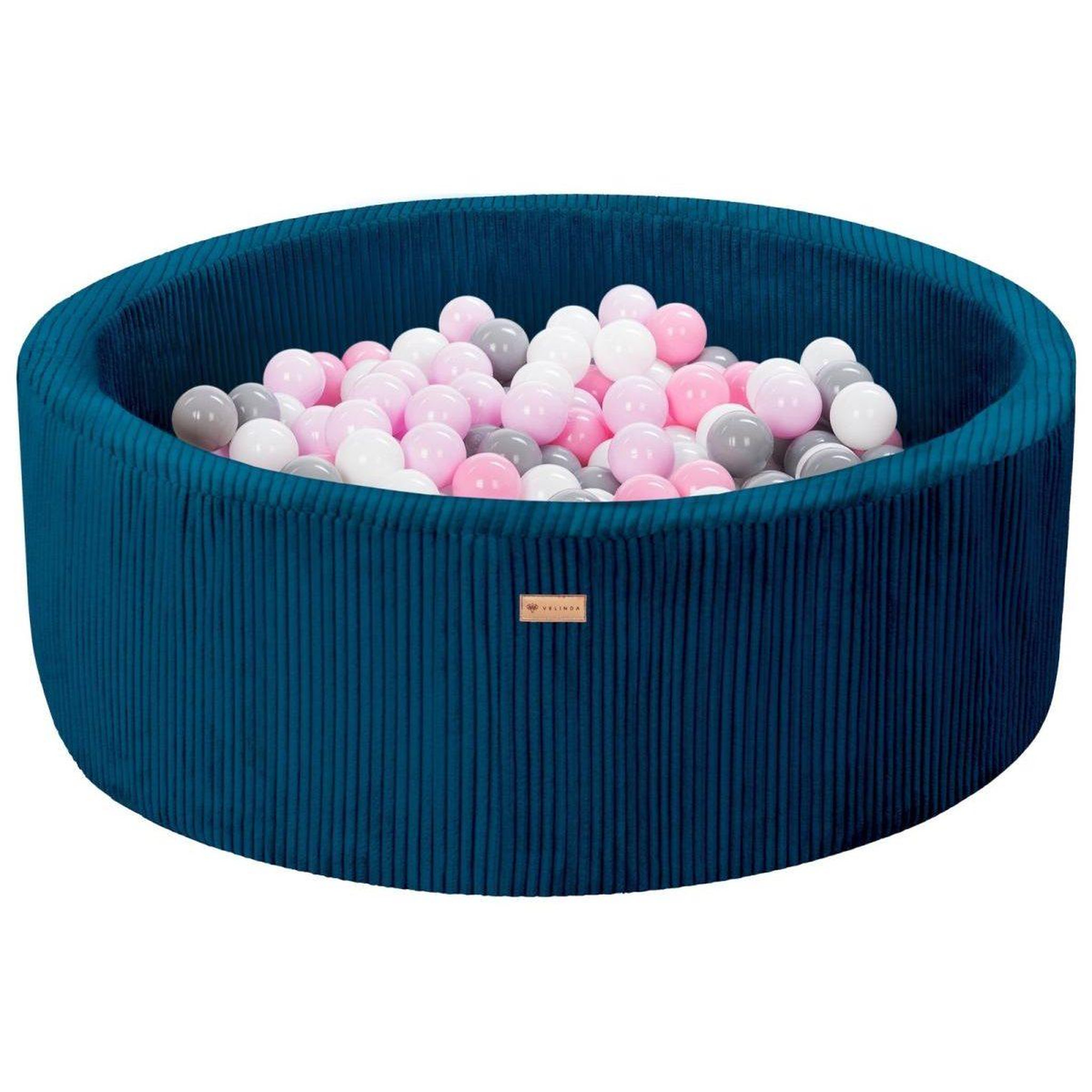 VELINDA Piscine à balles en velours côtelé avec 300 balles, diamètre env. 90 cm — bleu marine