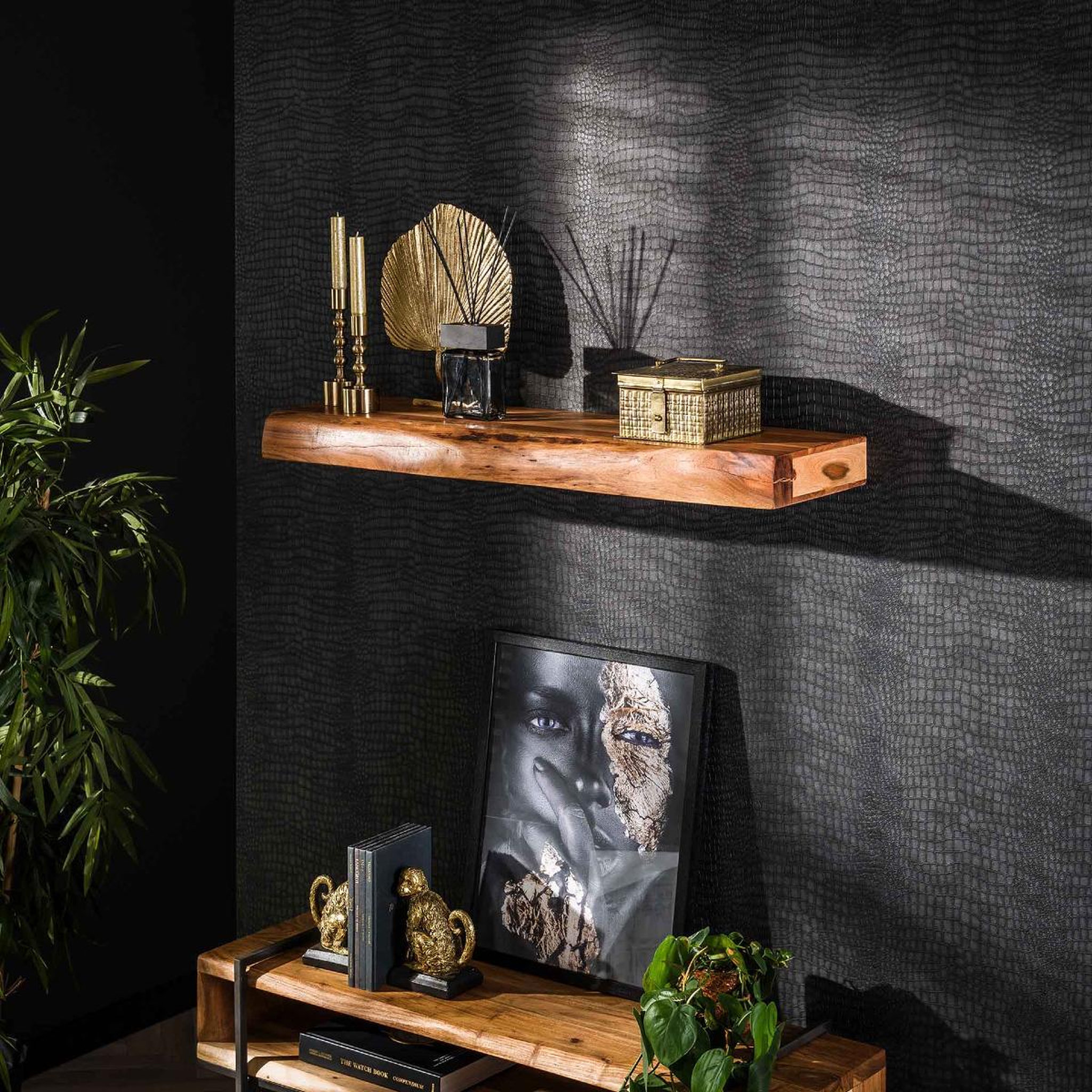 Voir la diapositive 2 : JLC KREATION Étagère murale en bois d'acacia massif 100cm troncia