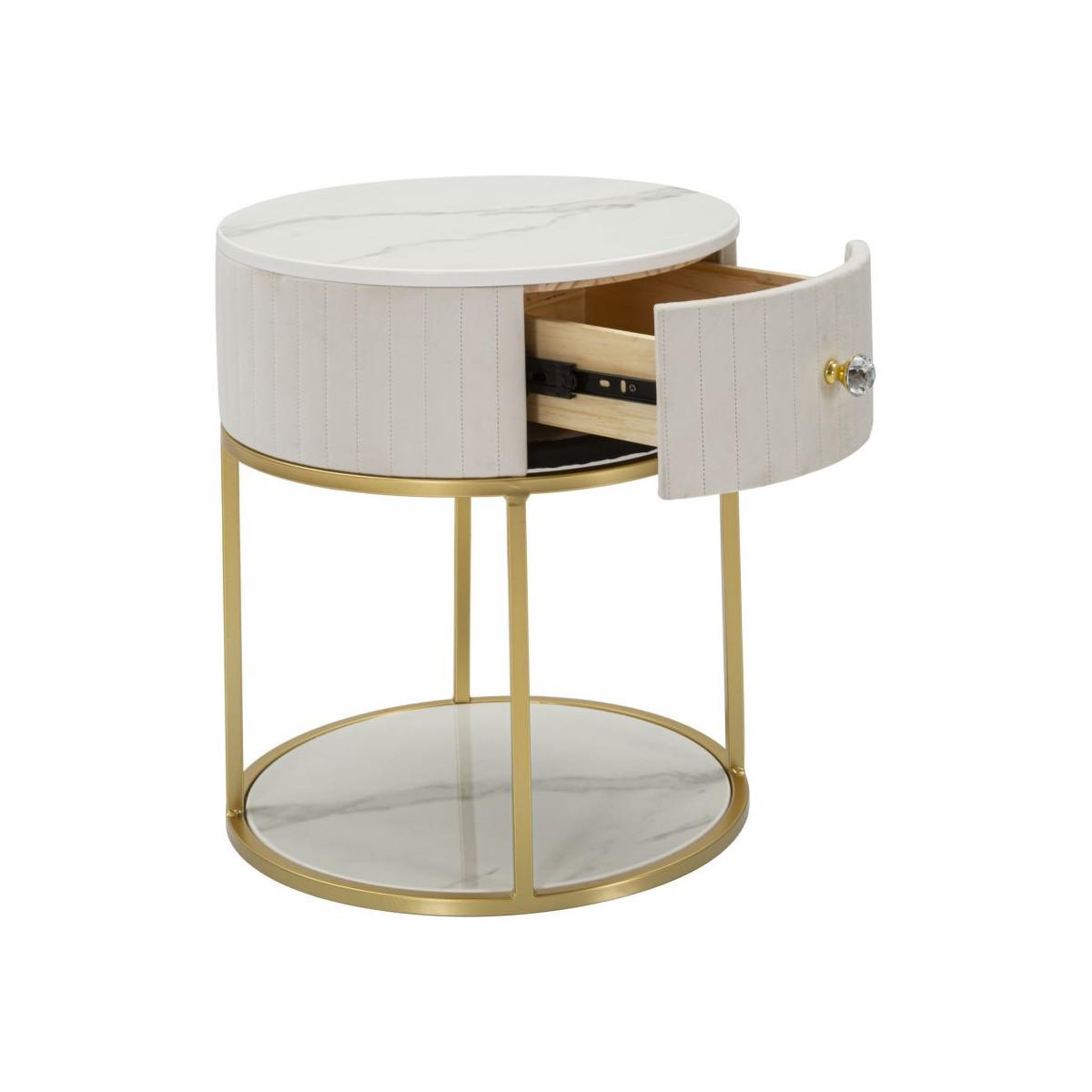 Voir la diapositive 2 : Paris Prix Table de Chevet Effet Marbre  Montpellier  48 cm Crème & Or
