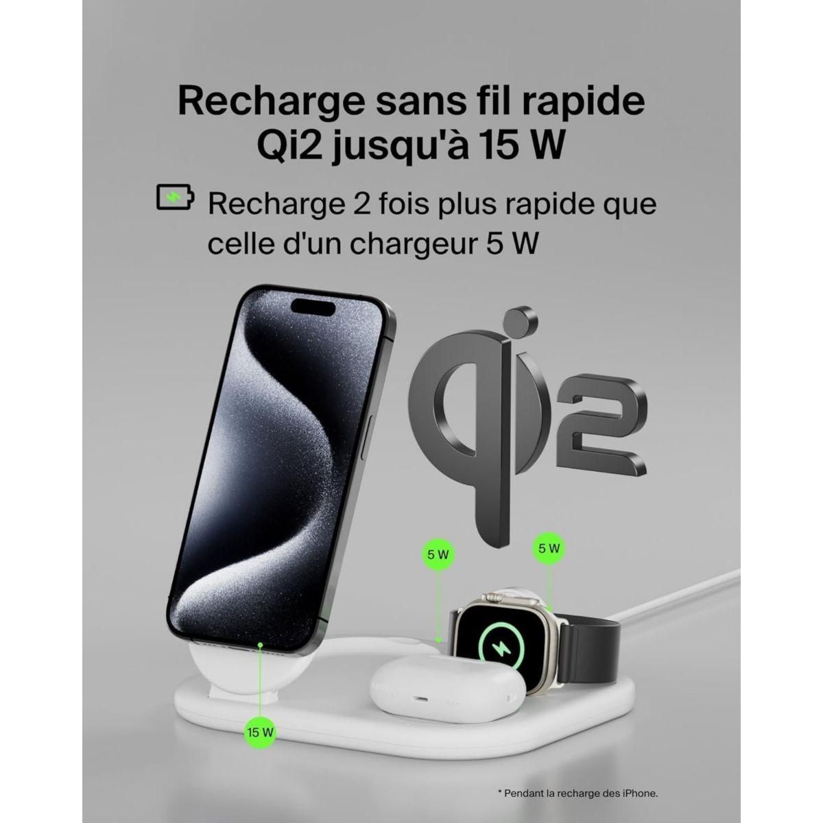 Belkin Chargeur induction induction 15W 3en1 blanc
