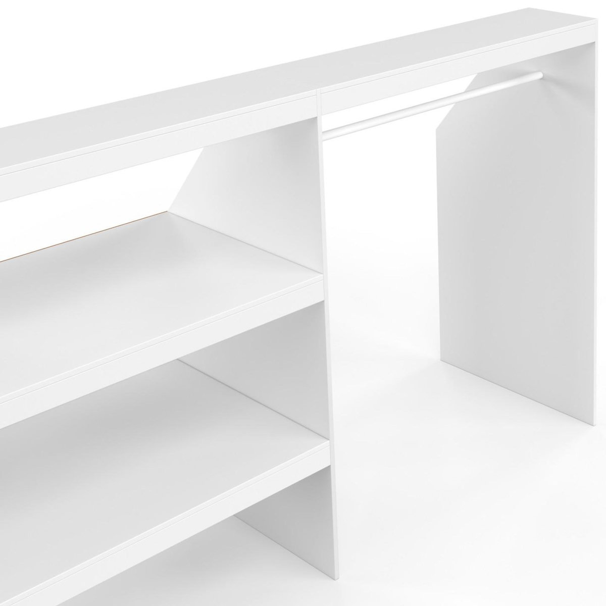 ID MARKET Kit dressing sous pente avec étagère 2 niveaux et penderie extensible TOMI 195 x 50 x 70/110 cm blanc