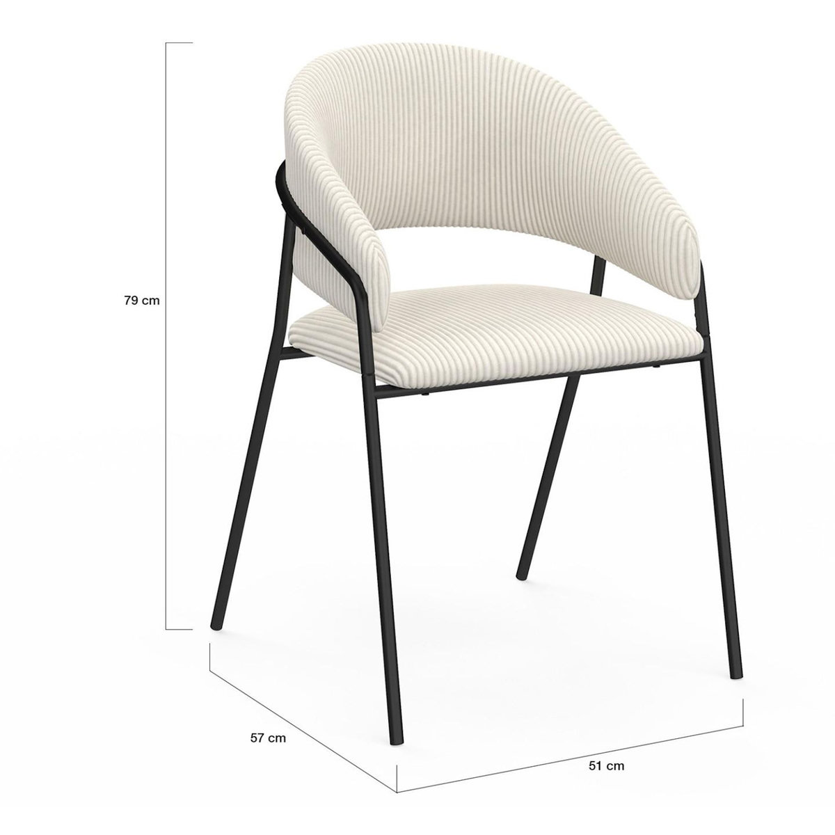 ID MARKET Lot de 2 chaises de salle à manger VINI en velours côtelé beige et pieds métal noir