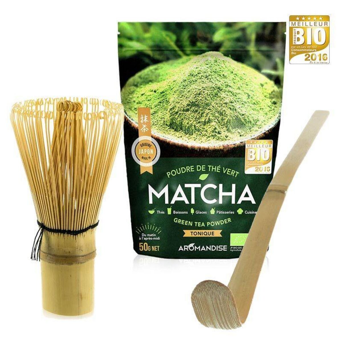 Aromandise Coffret thé Matcha + fouet + cuillère en bambou pas