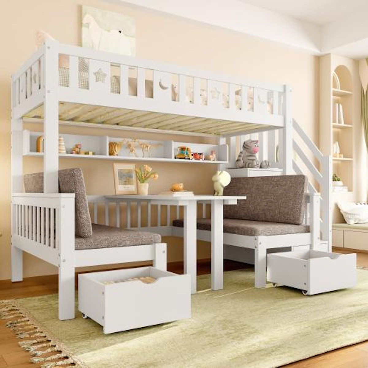 MERAX Lit mezzanine 90x200cm coloris blanc pin