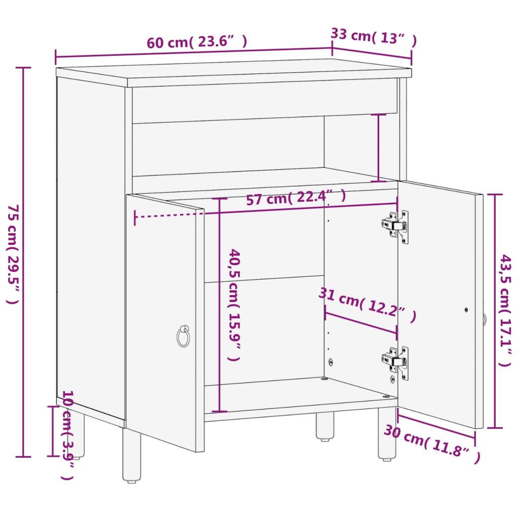 Voir la diapositive 6 : VIDAXL Armoire laterale 60x33x75 cm bois massif de manguier