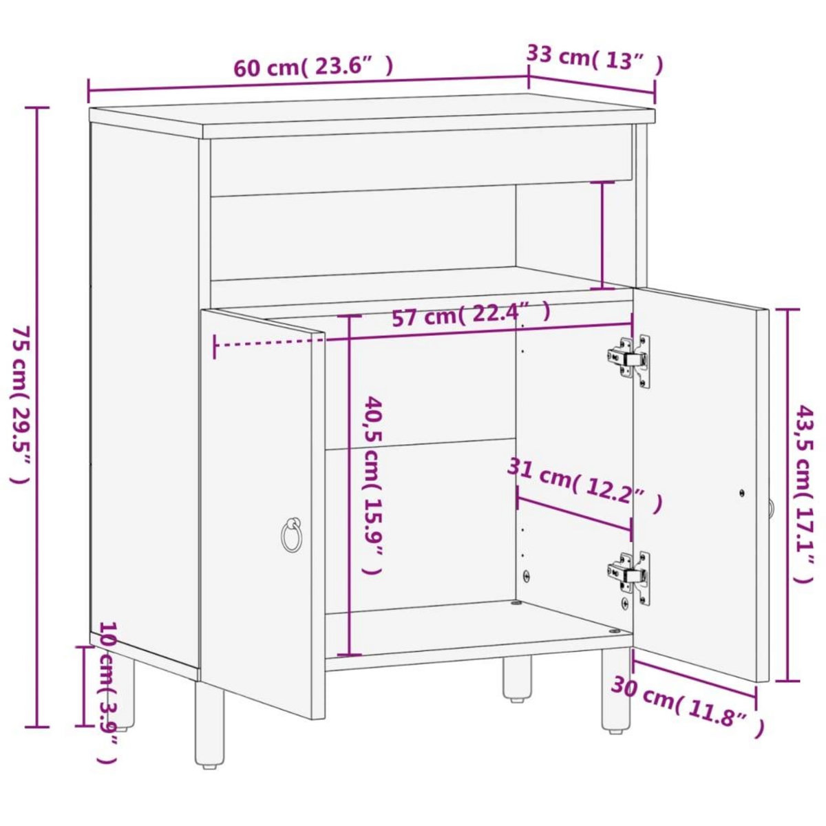 VIDAXL Armoire laterale 60x33x75 cm bois massif de manguier