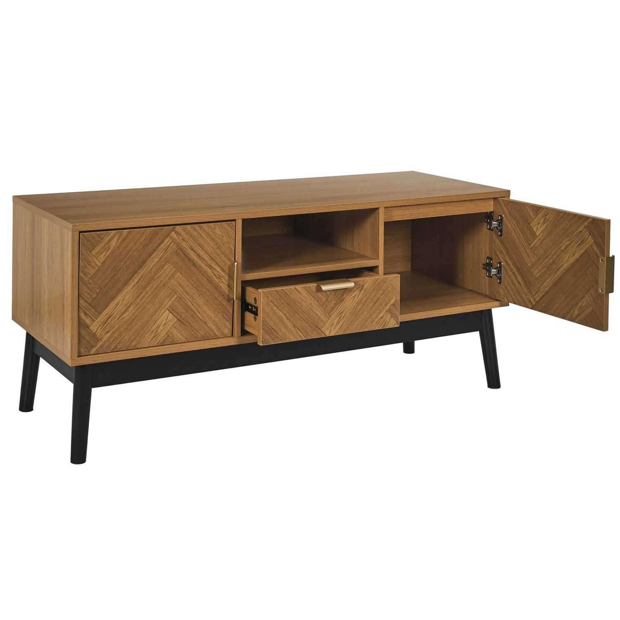 Voir la diapositive 4 : The Home Deco Factory Meuble tv 2 portes et 1 tiroir en bois felix - marron et noir