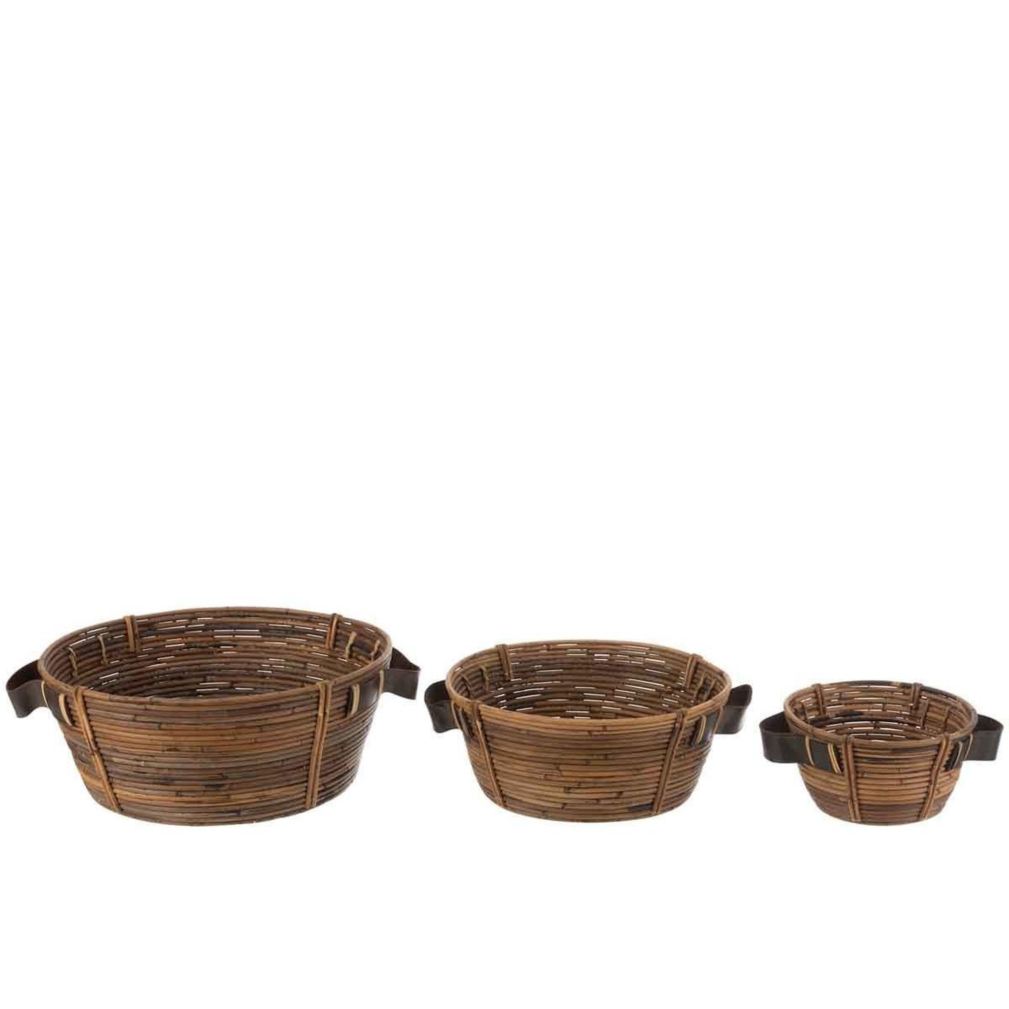 Voir la diapositive 2 : J-LINE Lot de 3 coupelles déco  anse  44cm marron