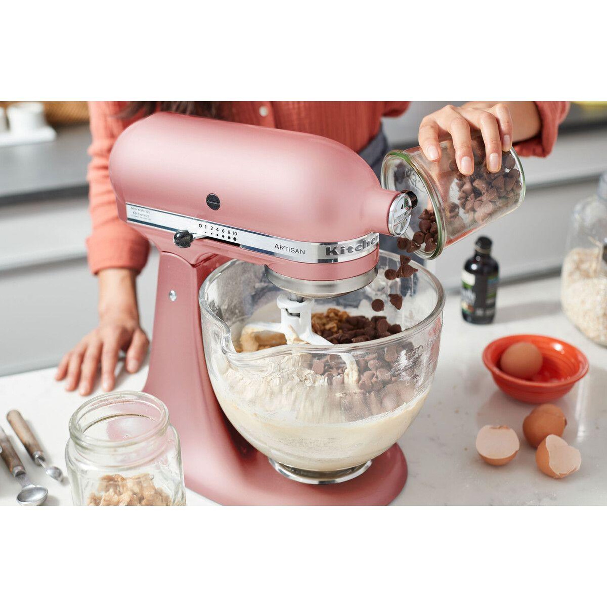 Voir la diapositive 2 : KitchenAid Robot pâtissier 5ksm175psedr rose poudré, 4,8 l, bol avec poignée + bol 3 l, batteur souple et couvercle