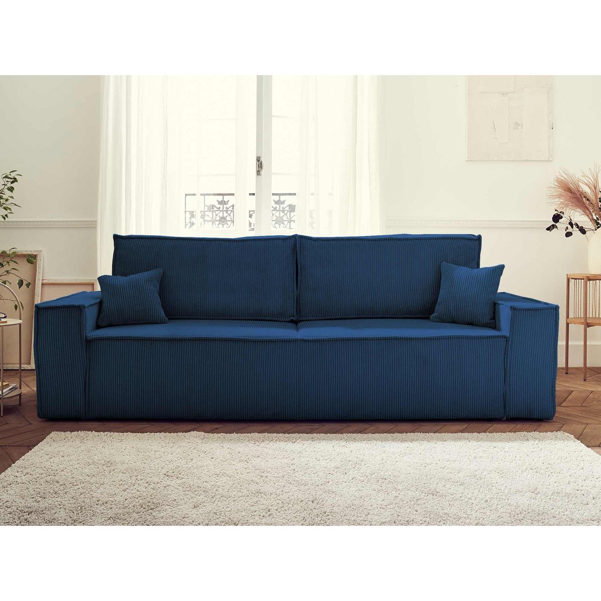 BEST MOBILIER Dellia - canapé 3 places convertible - avec coffre - en velours côtelé - style contemporain