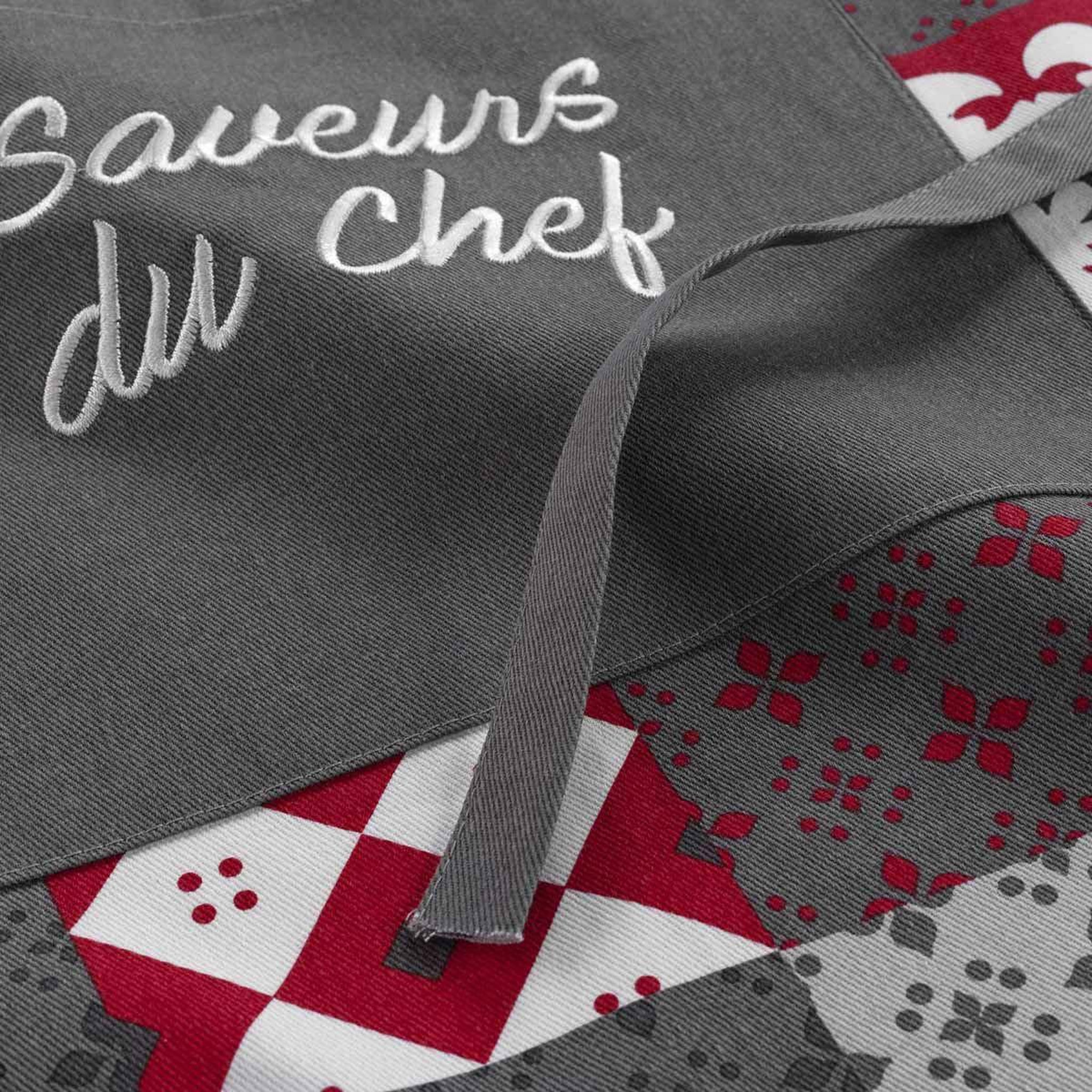 Voir la diapositive 2 : Douceur d'Intérieur Tablier de cuisine  credence  84cm gris & rouge