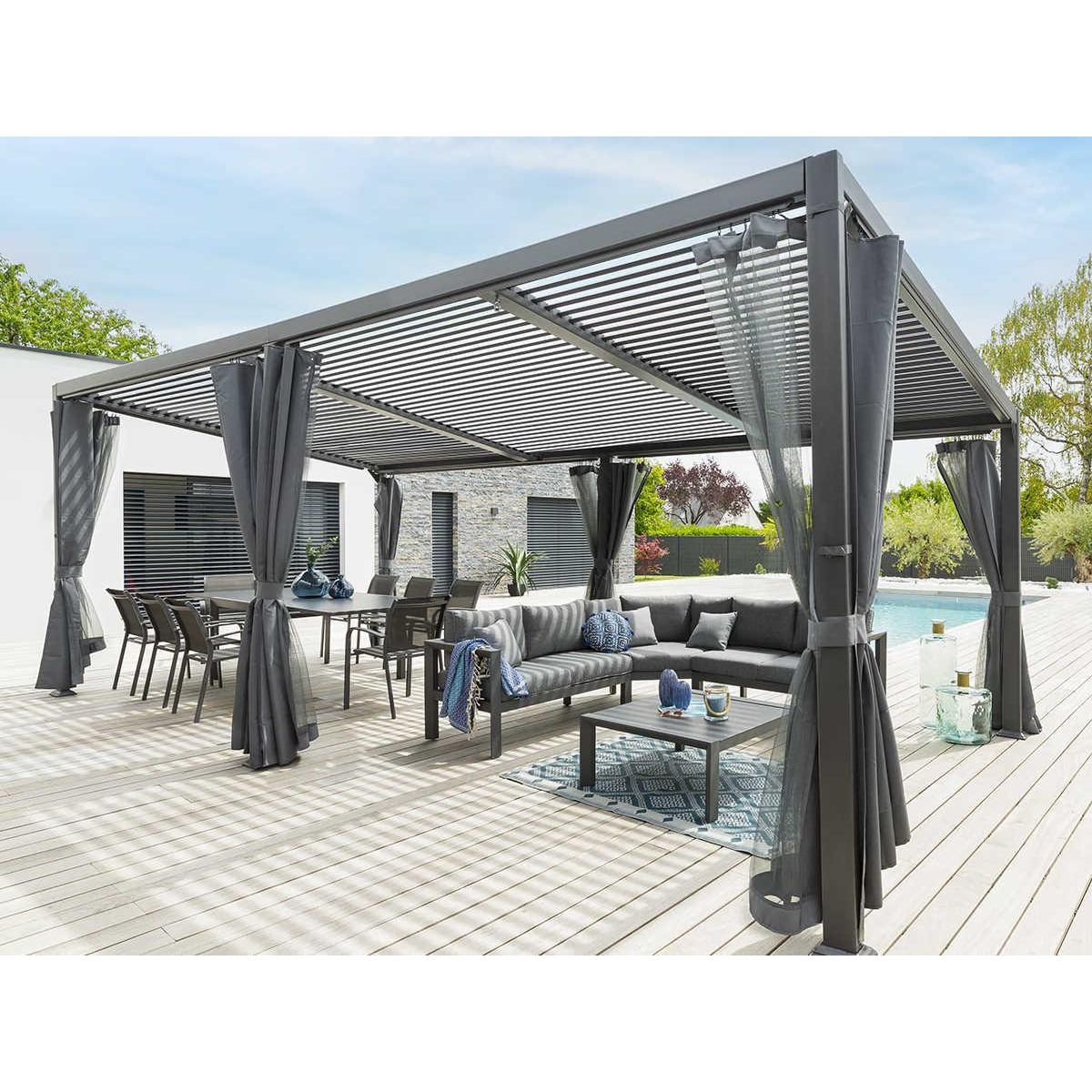HESPERIDE Pergola bioclimatiqueà lattes orientables Avila 6 x 3,5 m aluminium graphite - Hesperide