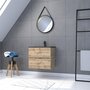 Aurlane Meuble salle de bain 60x54 -Finition chene naturel + vasque noire + miroir barber-TIMBER 60 - Pack30
