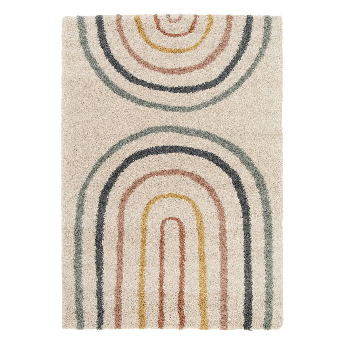 SWEEEK Tapis enfant arc-en-ciel, tapis intérieur crème et multicolore, poils longs shaggy