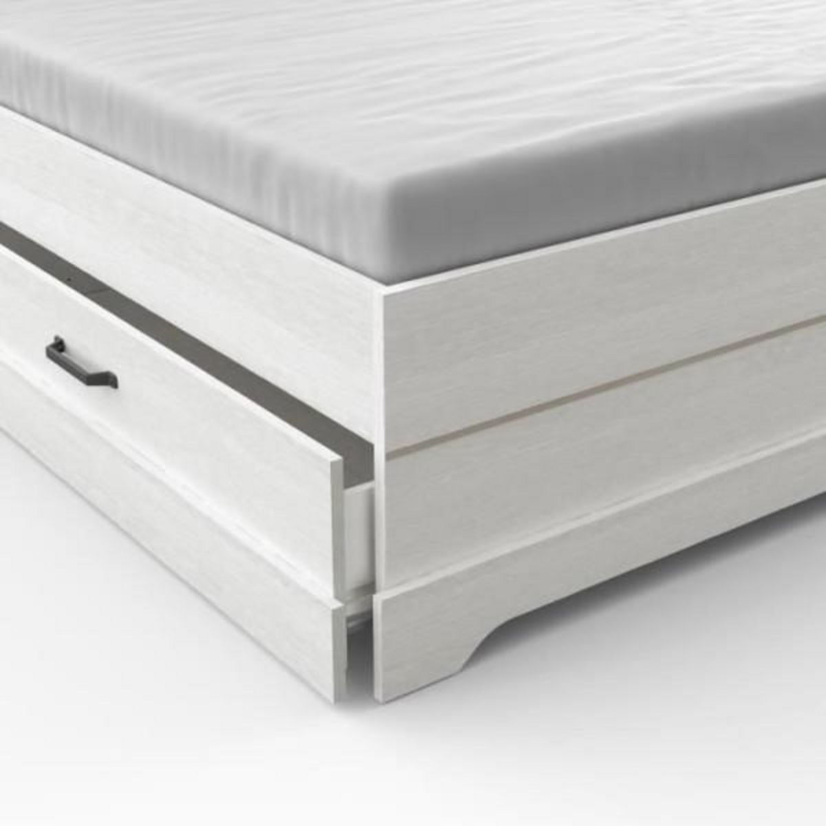 Demeyere Lit adulte COTTAGE 140x190/200 cm - Mélamine blanc et décor chene Kronberg - 2 Tiroirs- L 153,40 x P 214,70 x H 102,20 cm -