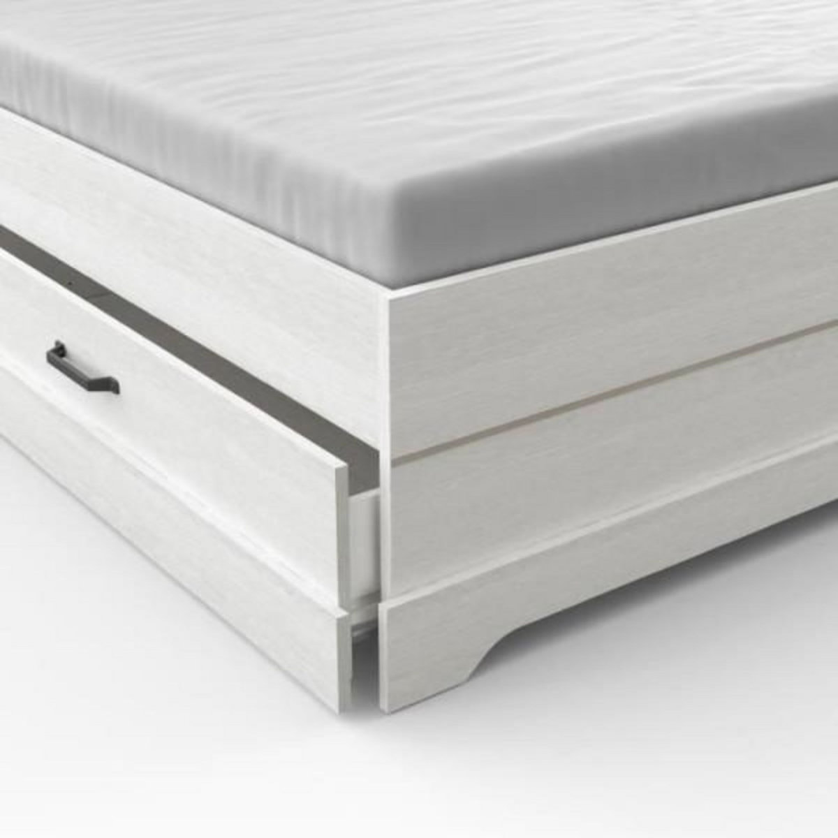 Demeyere Lit adulte COTTAGE 140x190/200 cm - Mélamine blanc et décor chene Kronberg - 2 Tiroirs- L 153,40 x P 214,70 x H 102,20 cm -