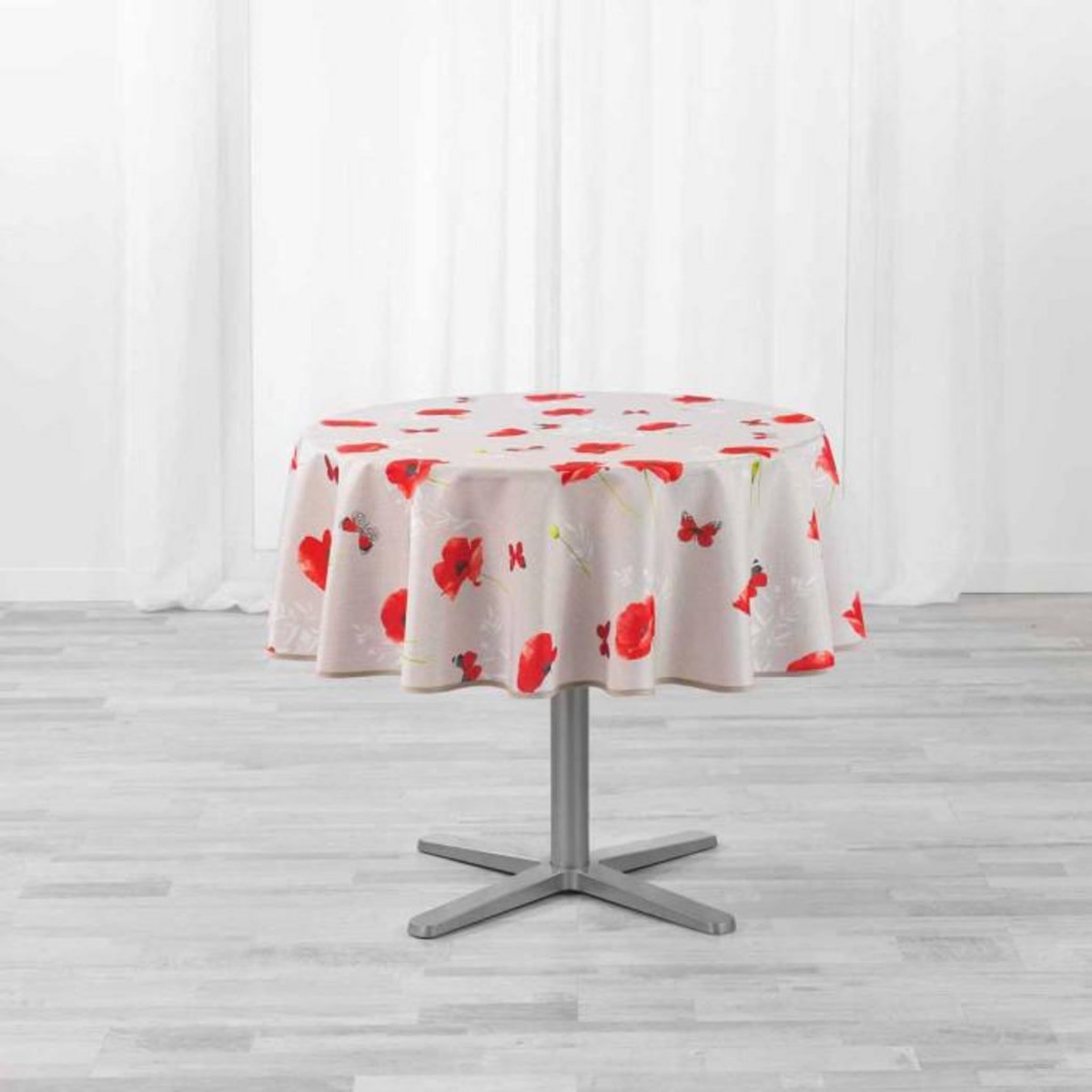Paris Prix Nappe Antitache Ronde  Sweet Poppy  180cm Rouge