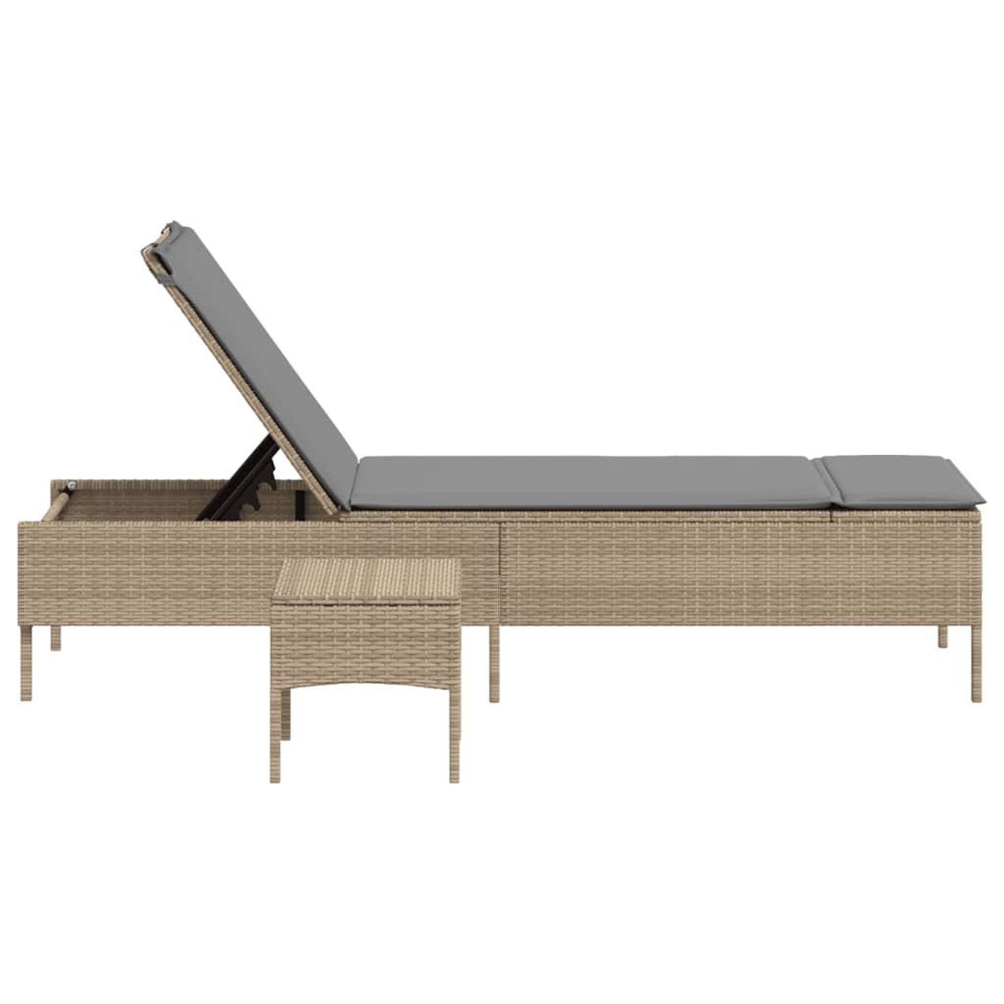 Voir la diapositive 5 : VIDAXL Chaise longue avec table et coussin beige resine tressee