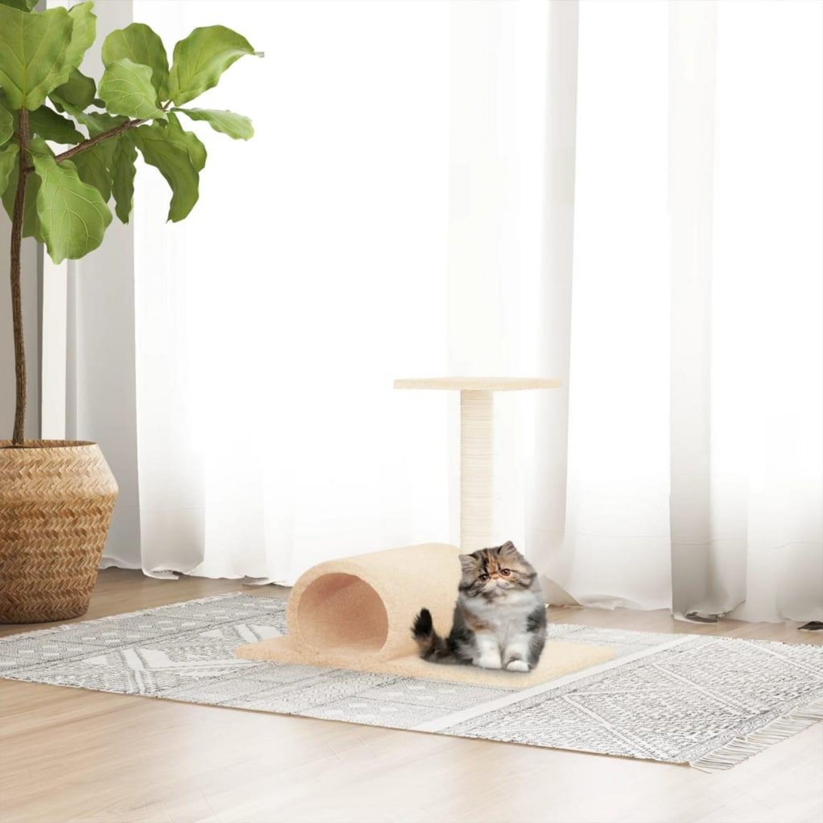 VIDAXL Arbre a chat avec tunnel Creme 60x34,5x50 cm