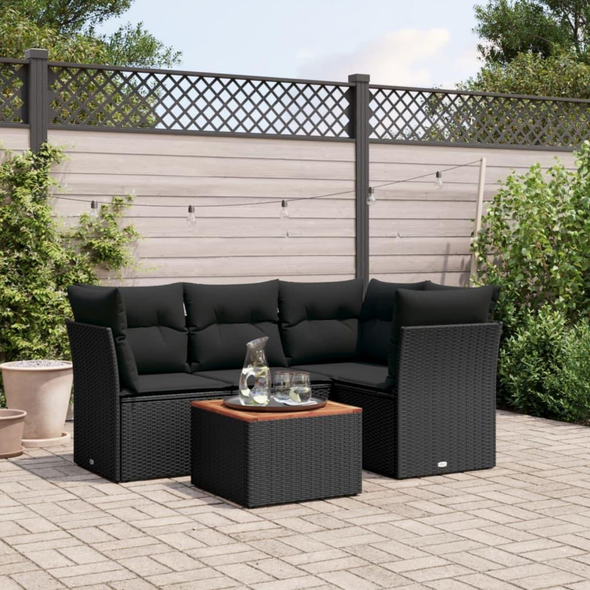 VIDAXL Salon de jardin 5 pcs avec coussins noir resine tressee
