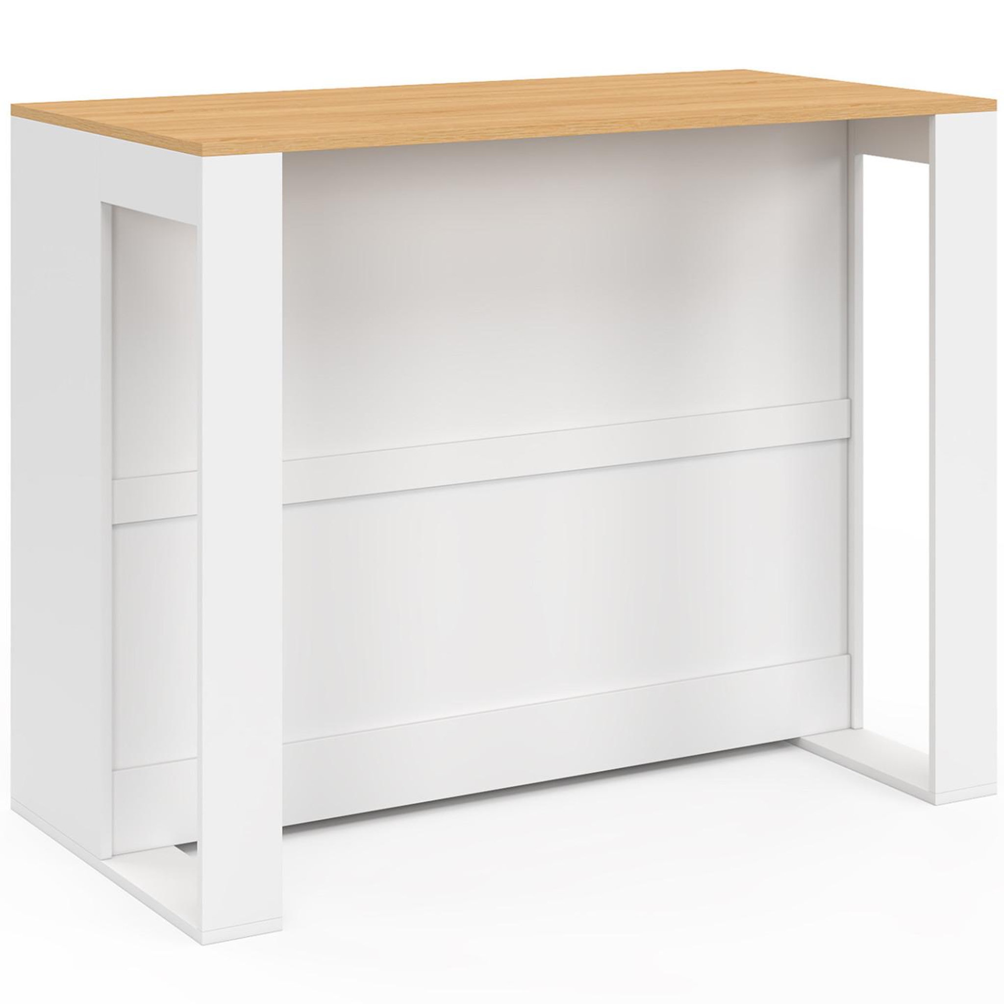 Voir la diapositive 4 : ID MARKET Table de bar îlot VITO 113 cm avec range-bouteilles bois blanc et plateau façon hêtre