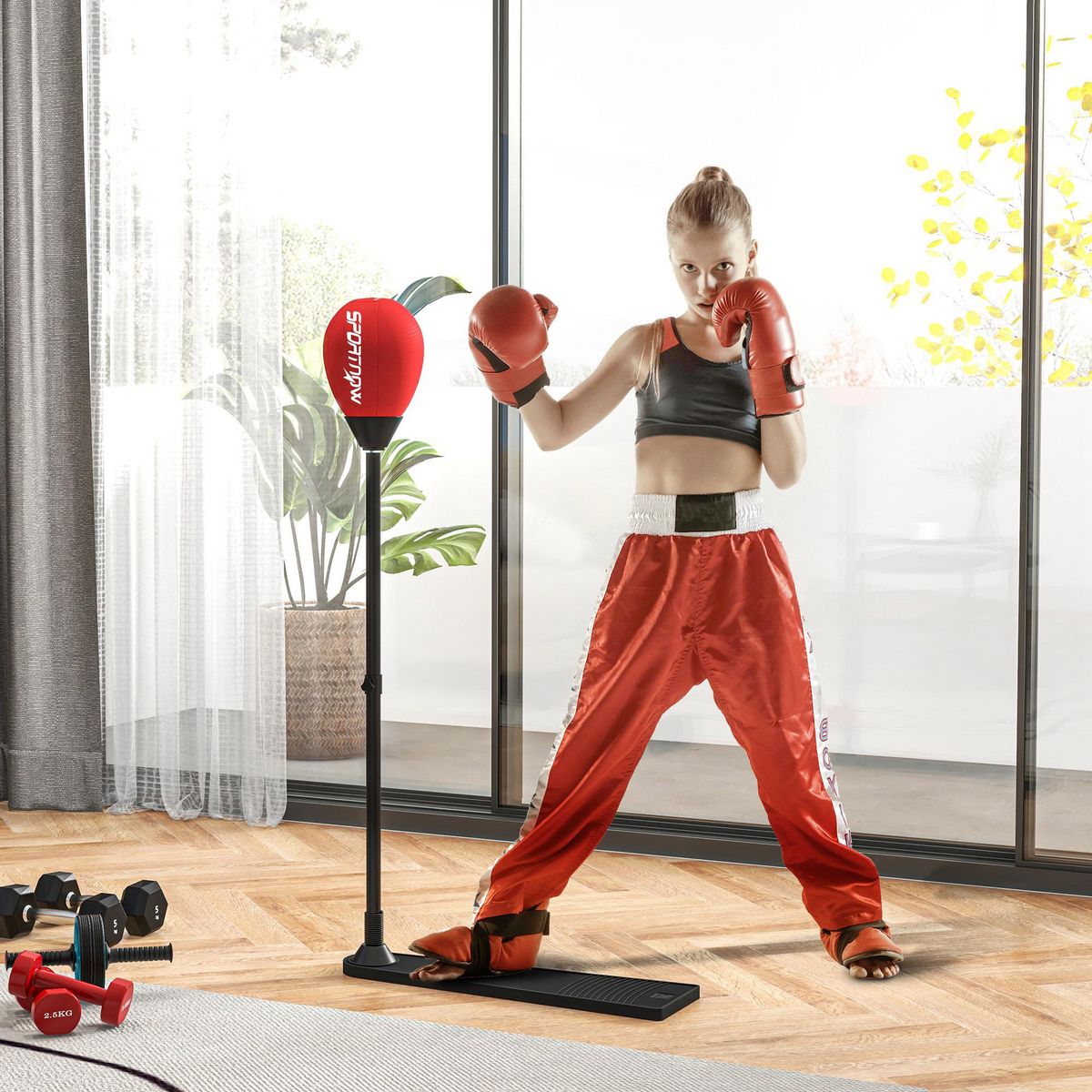 HOMCOM Punching ball autoportant hauteur réglable 70-105 cm gants pompe inclus