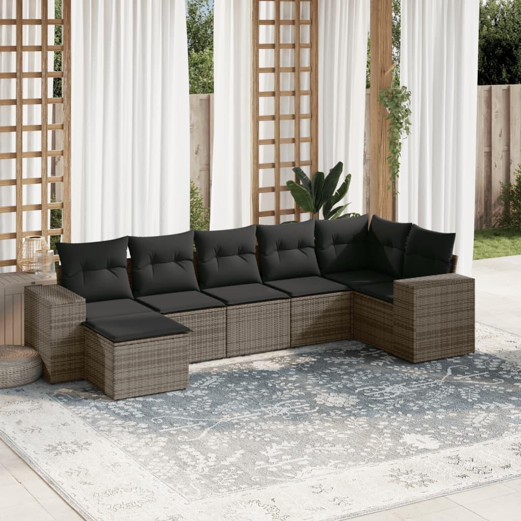 VIDAXL Salon de jardin avec coussins 7 pcs gris resine tressee