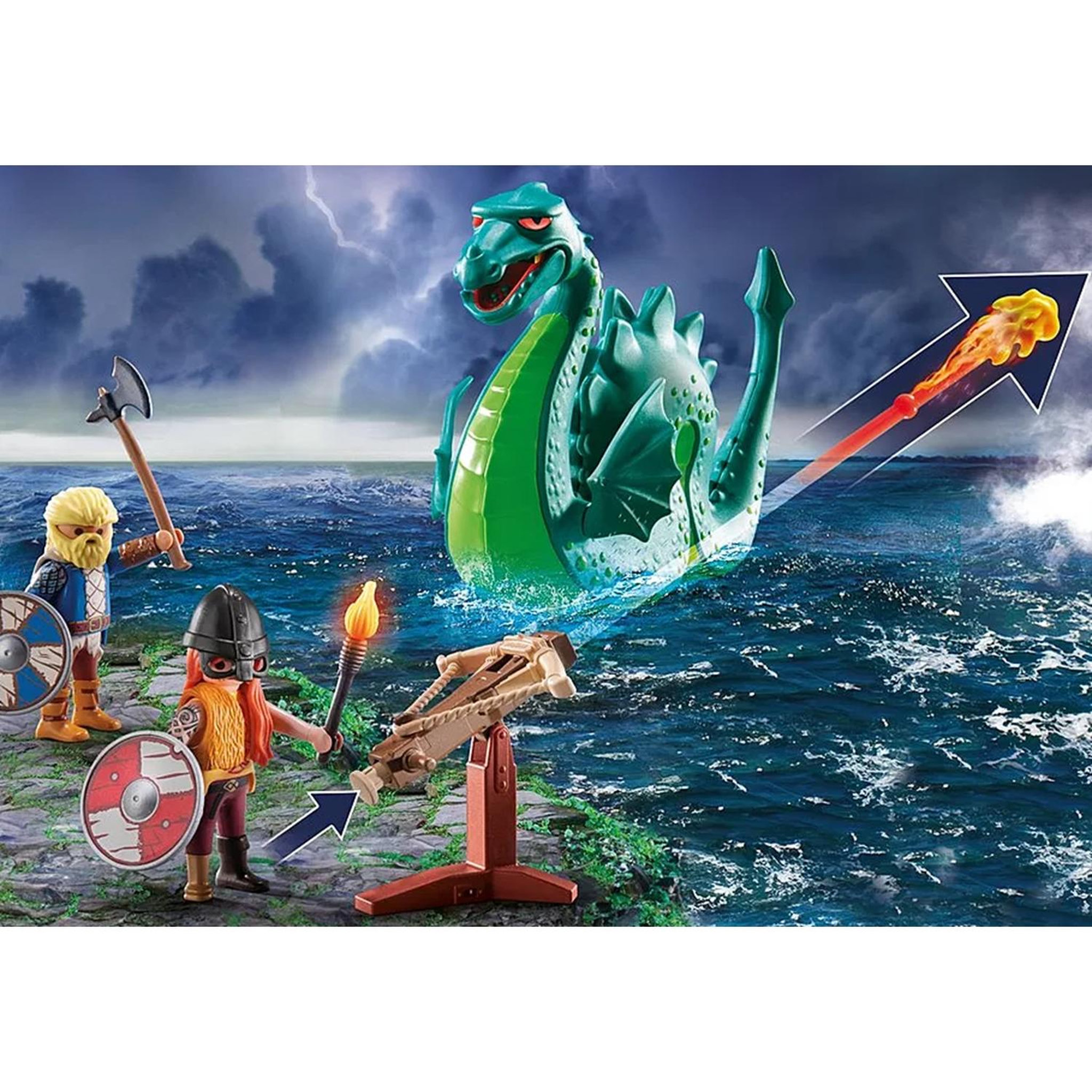 Voir la diapositive 4 : PLAYMOBIL Duo de Vikings, barque, canon et monstre marin