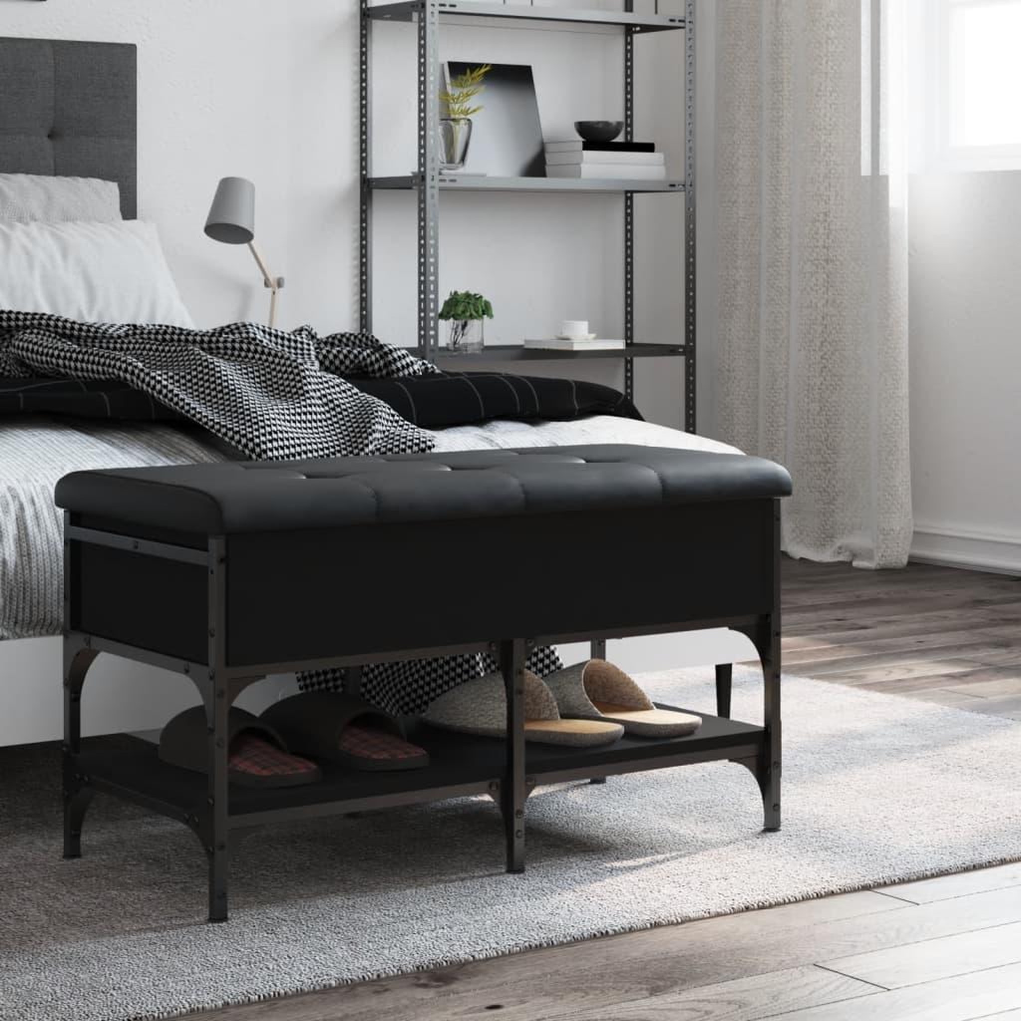 Voir la diapositive 3 : VIDAXL Banc a chaussures noir 82x42x45 cm bois d'ingenierie