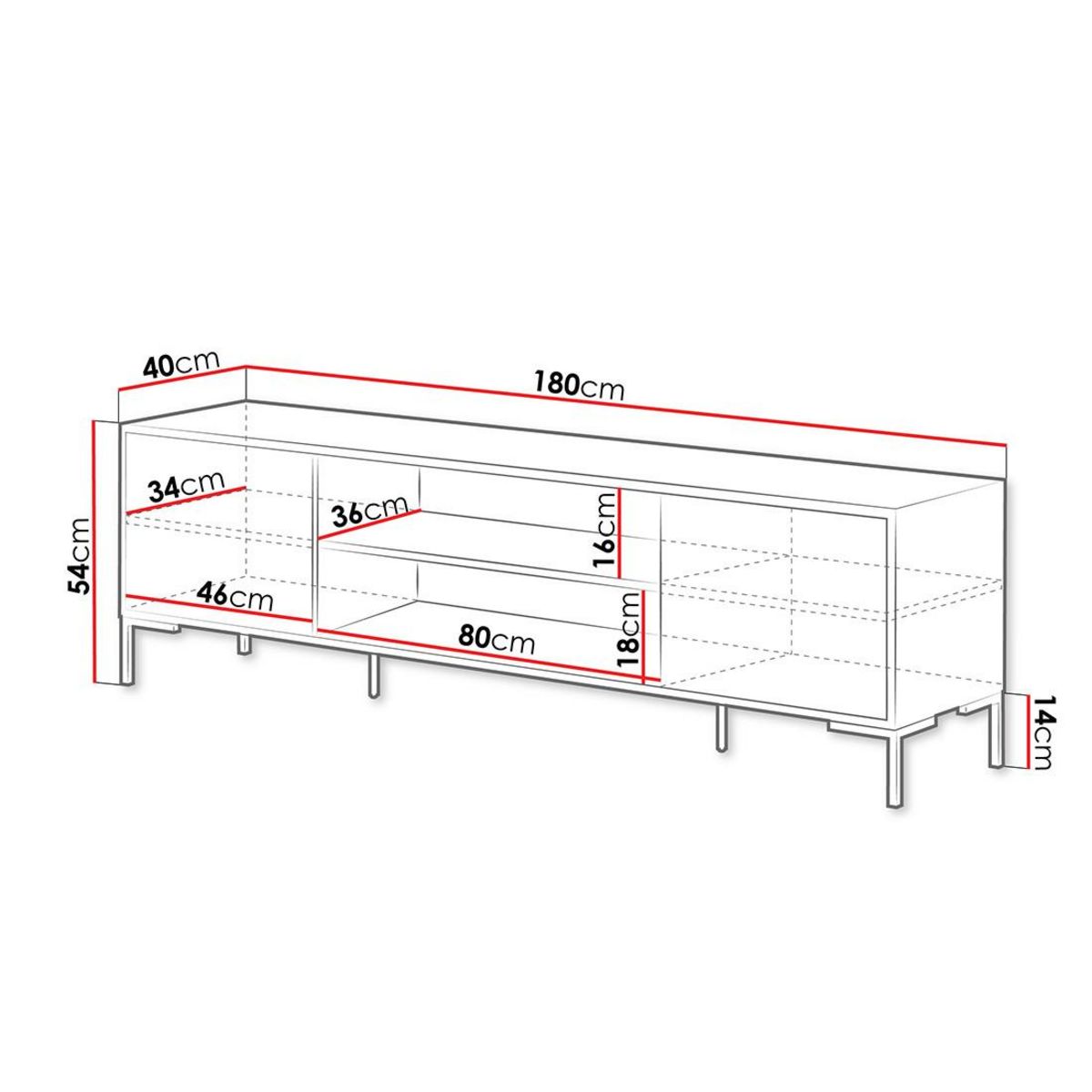 BEST MOBILIER Cambridge - meuble tv - effet bois et noir - 2 portes et 2 niches - 180 cm