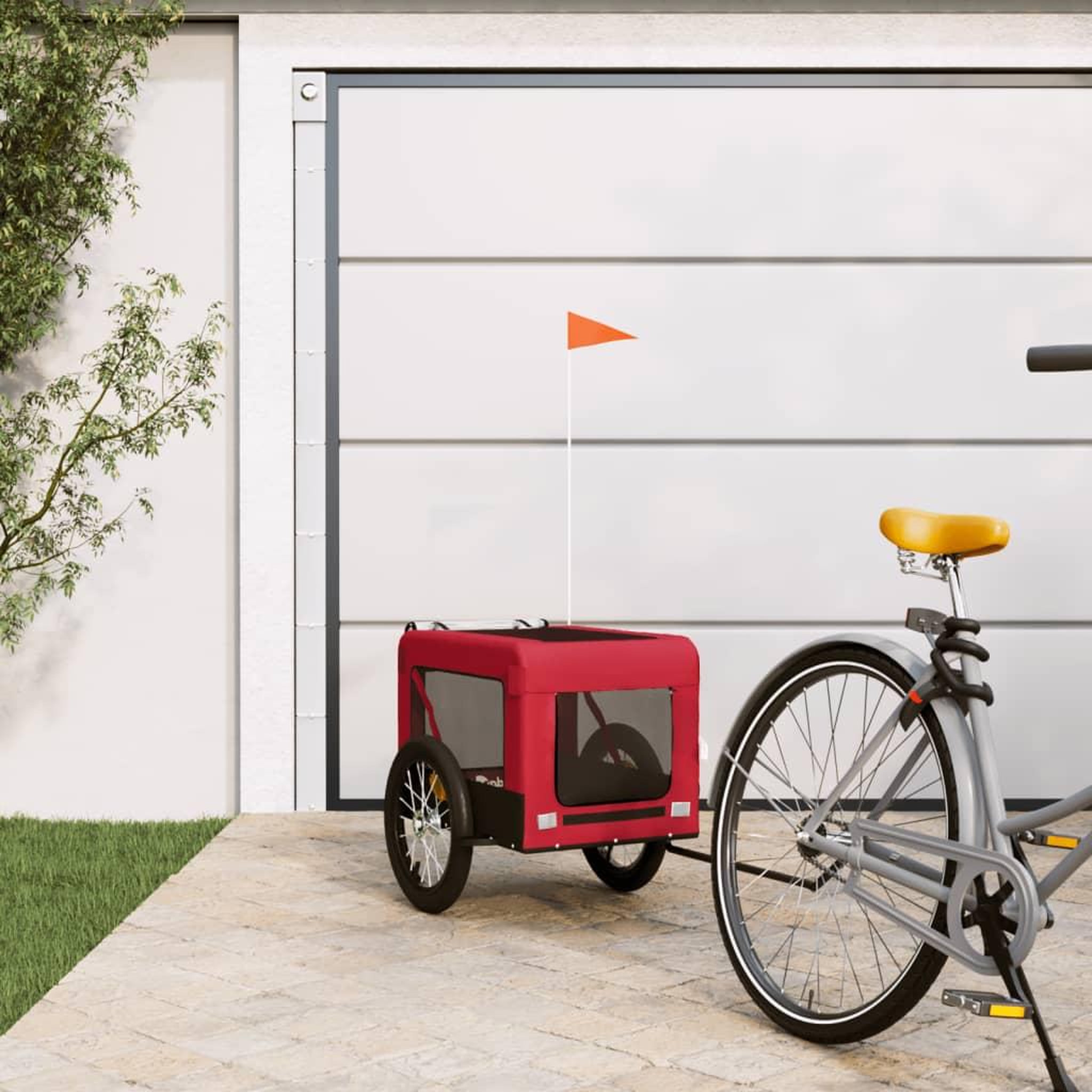 Voir la diapositive 1 : VIDAXL Remorque de velo pour animaux de compagnie rouge et noir