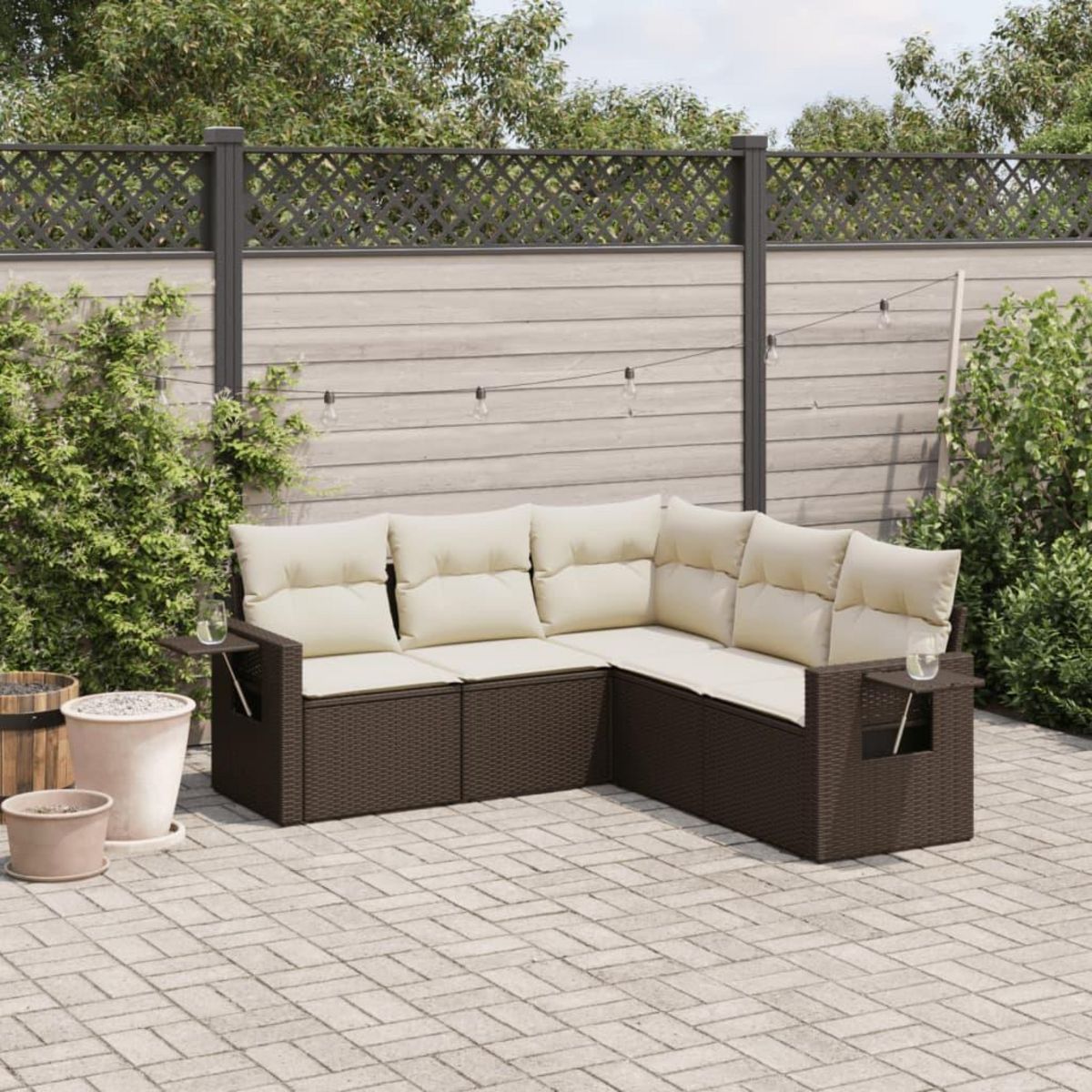 VIDAXL Salon de jardin avec coussins 5 pcs marron resine tressee