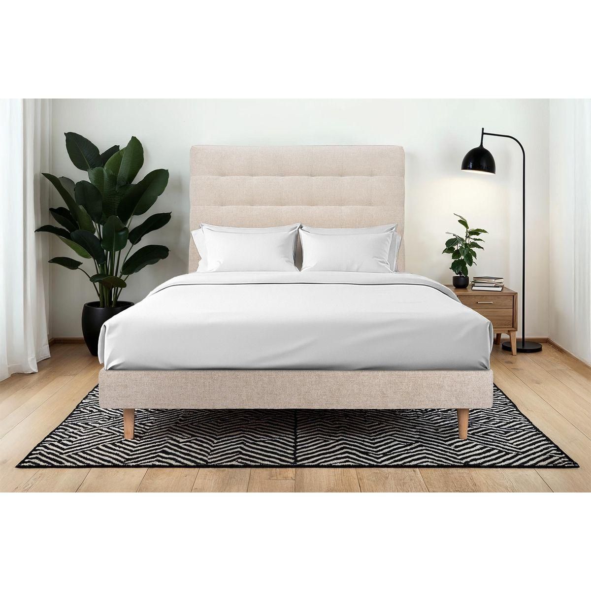 Sommeil de Plomb Lit avec tête de lit capitonnée tissu et sommier kit - Hauteur totale : 29cm