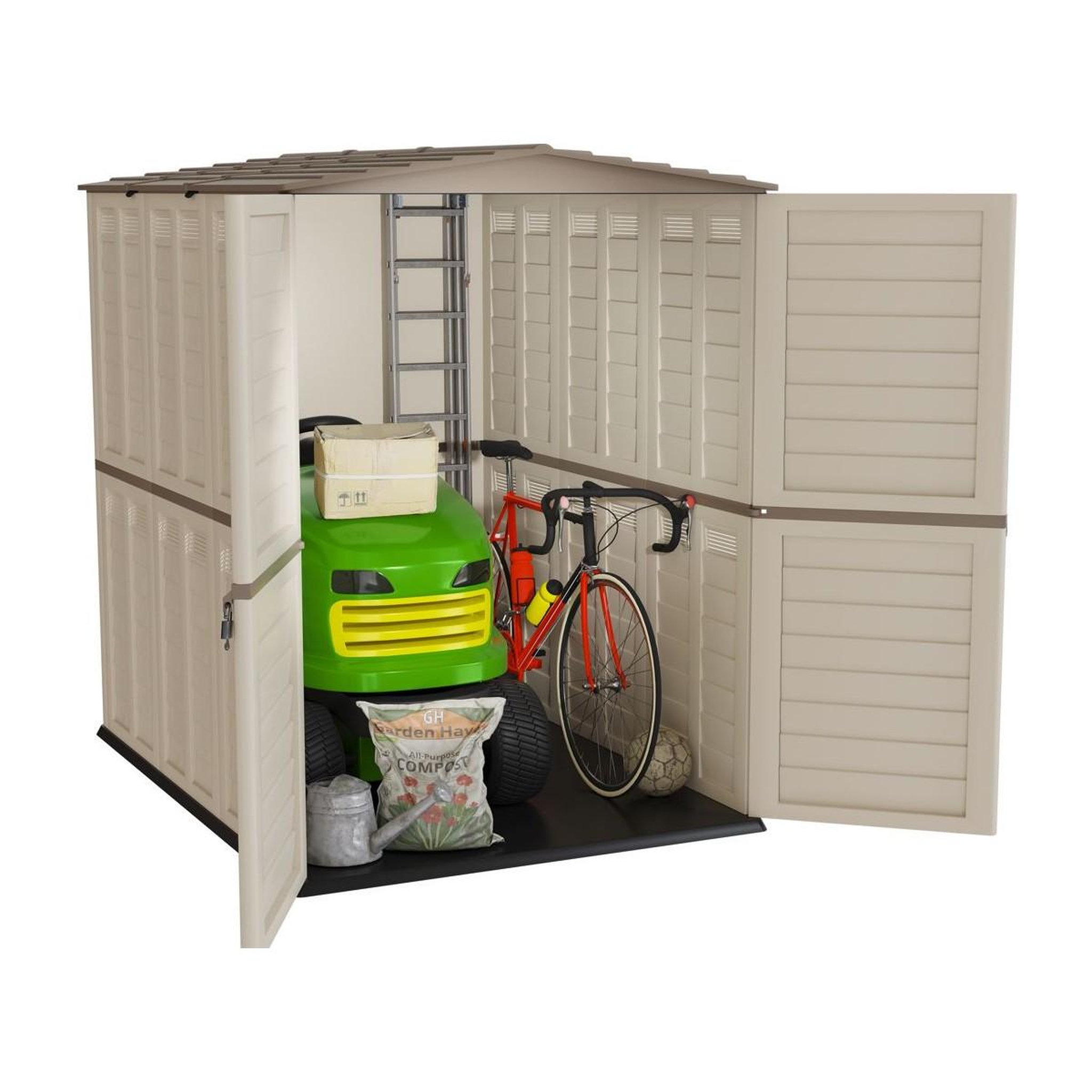Voir la diapositive 2 : ART PLAST Abri de jardin extérieur 5500l beige - cabanon de jardin en polypropylène 151x208x200 - rangement outils, vélos, artplast