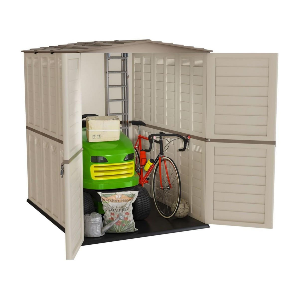 ART PLAST Abri de Jardin Extérieur 5500L Beige - Cabanon de jardin en Polypropylène 151x208x200 - Rangement Outils, Vélos, ARTPLAST