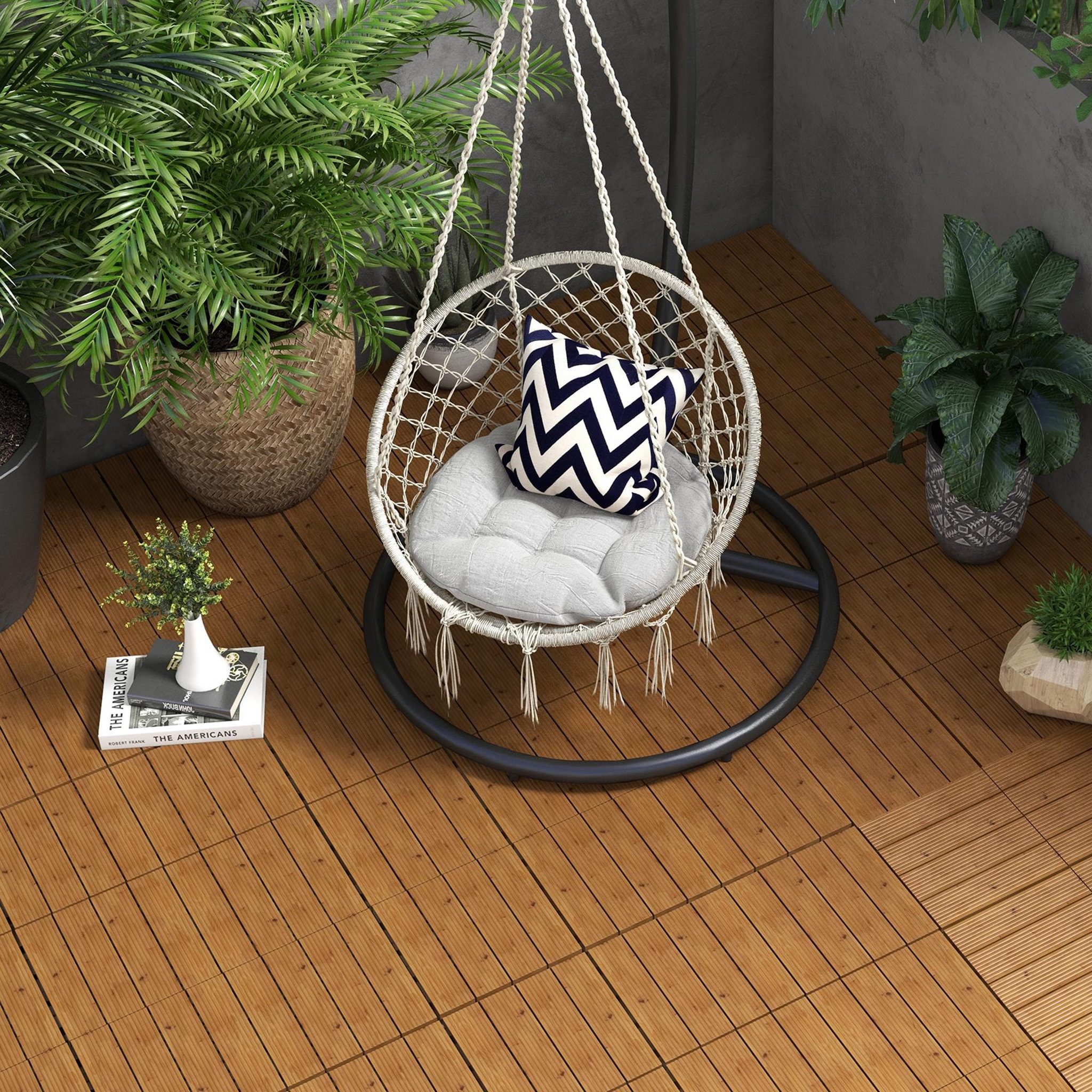 Voir la diapositive 2 : OUTSUNNY Dalles terrasse - caillebotis - lot de 12 pcs, max. 1,08 m²- clipsables, installation très simple - lamelles bois sapin pré-huilé