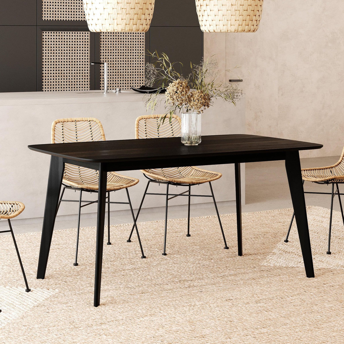 MAISON PAVANE Table rectangulaire 6 personnes en bois noir 150 cm-Oman