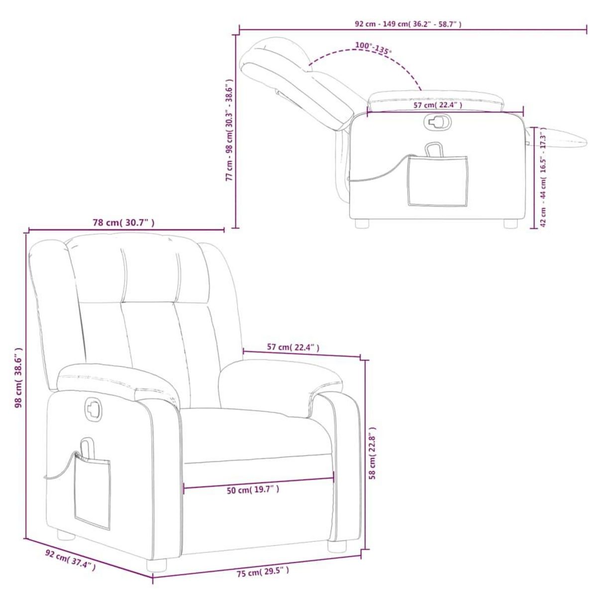 VIDAXL Fauteuil inclinable de massage Creme Similicuir