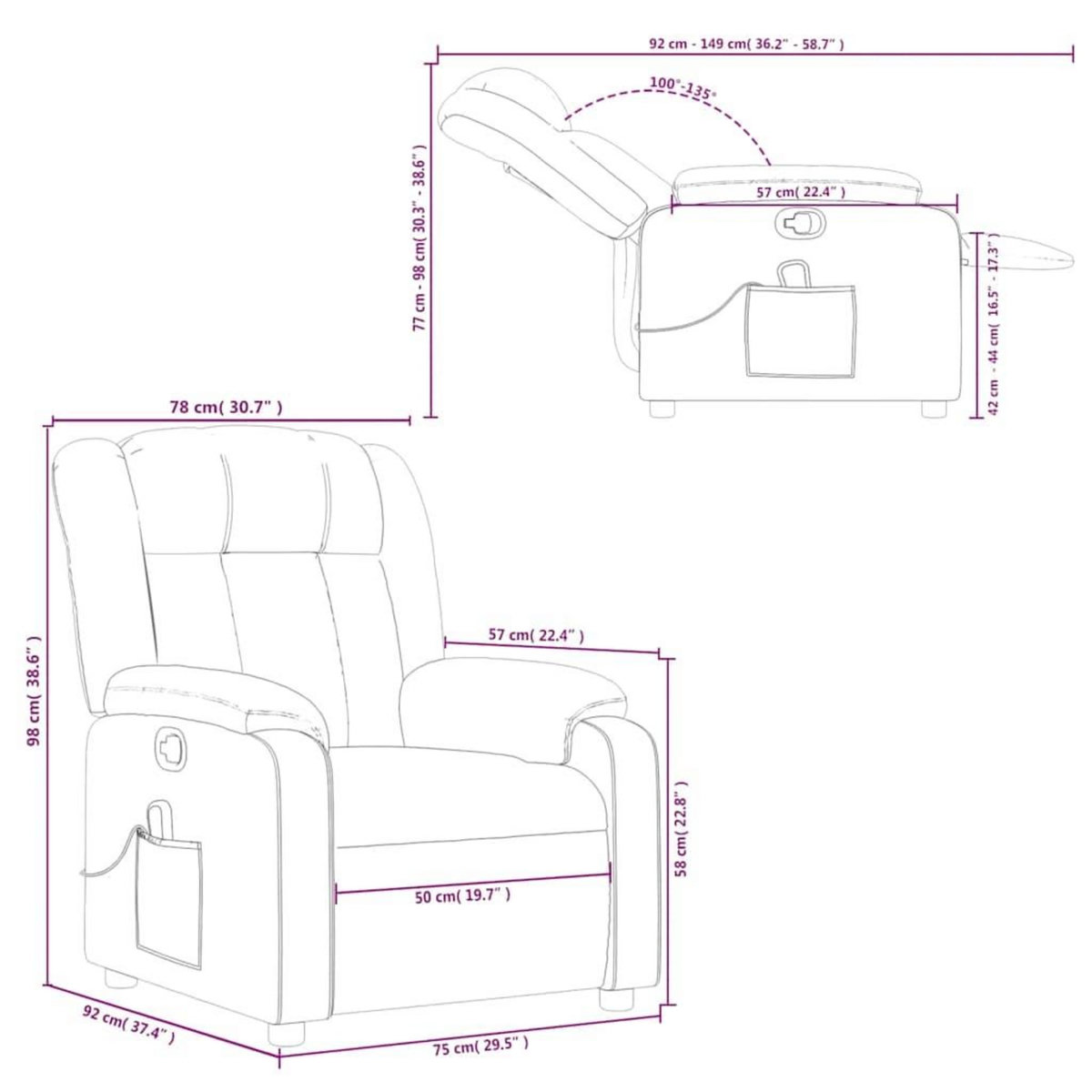 VIDAXL Fauteuil inclinable de massage Creme Similicuir
