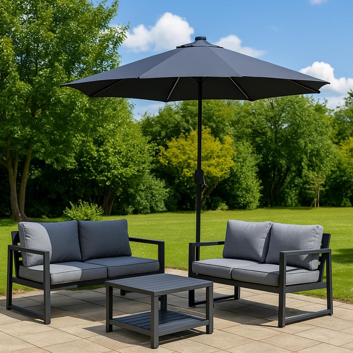 CONCEPT USINE Parasol droit rond led diamètre 3 m gris MANAROLA