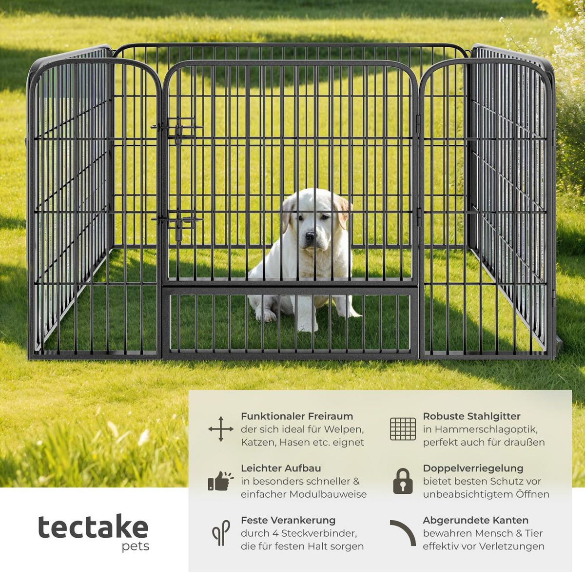tectake Enclos pour chiots et chiens en 4 parties pliables et modulables gris